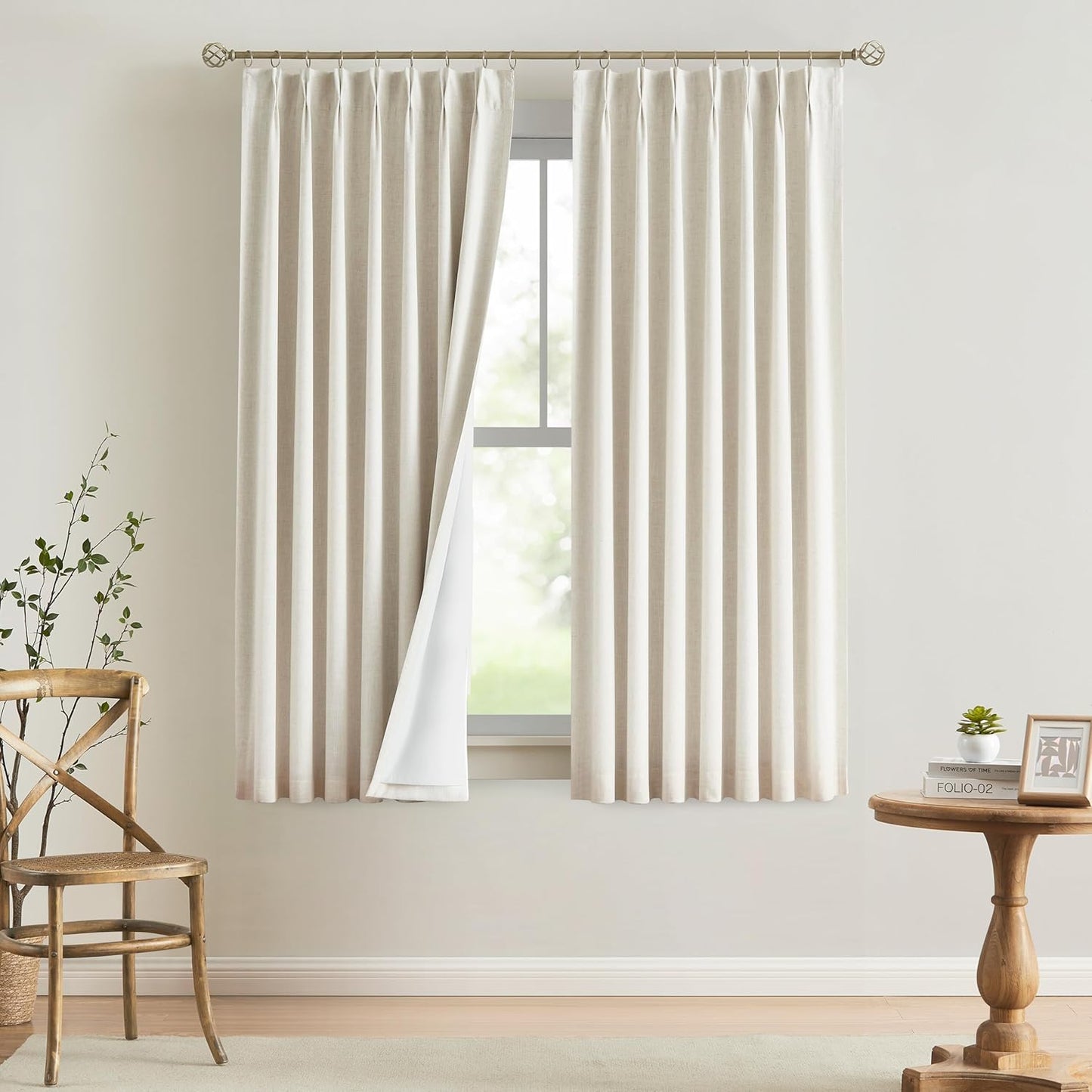 Vision Home Natural Full Blackout Curtains Linen Blended Darkening Window Curtains 84 inch for Living Room Bedroom Thermal Insulated Pinch Pleat Drapes with Hooks 2 Panel 40"Wx84"L
