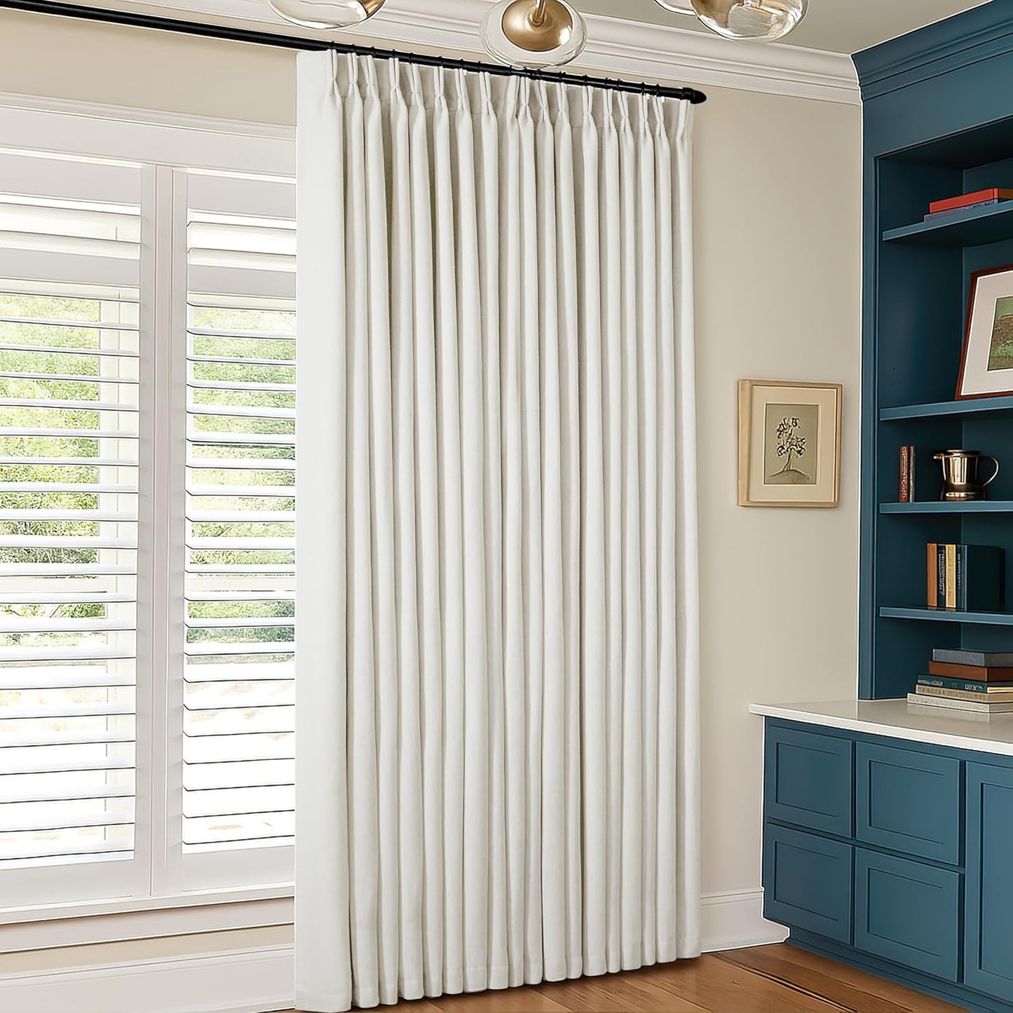102 Inches Long Pinch Pleated Linen Blackout Curtains for Bedroom Back Tab Track Memory Trained Shape Farmhouse Light Blocking Curtains 102 Inch Length for Living Dining Room Darkening Drapes Cream