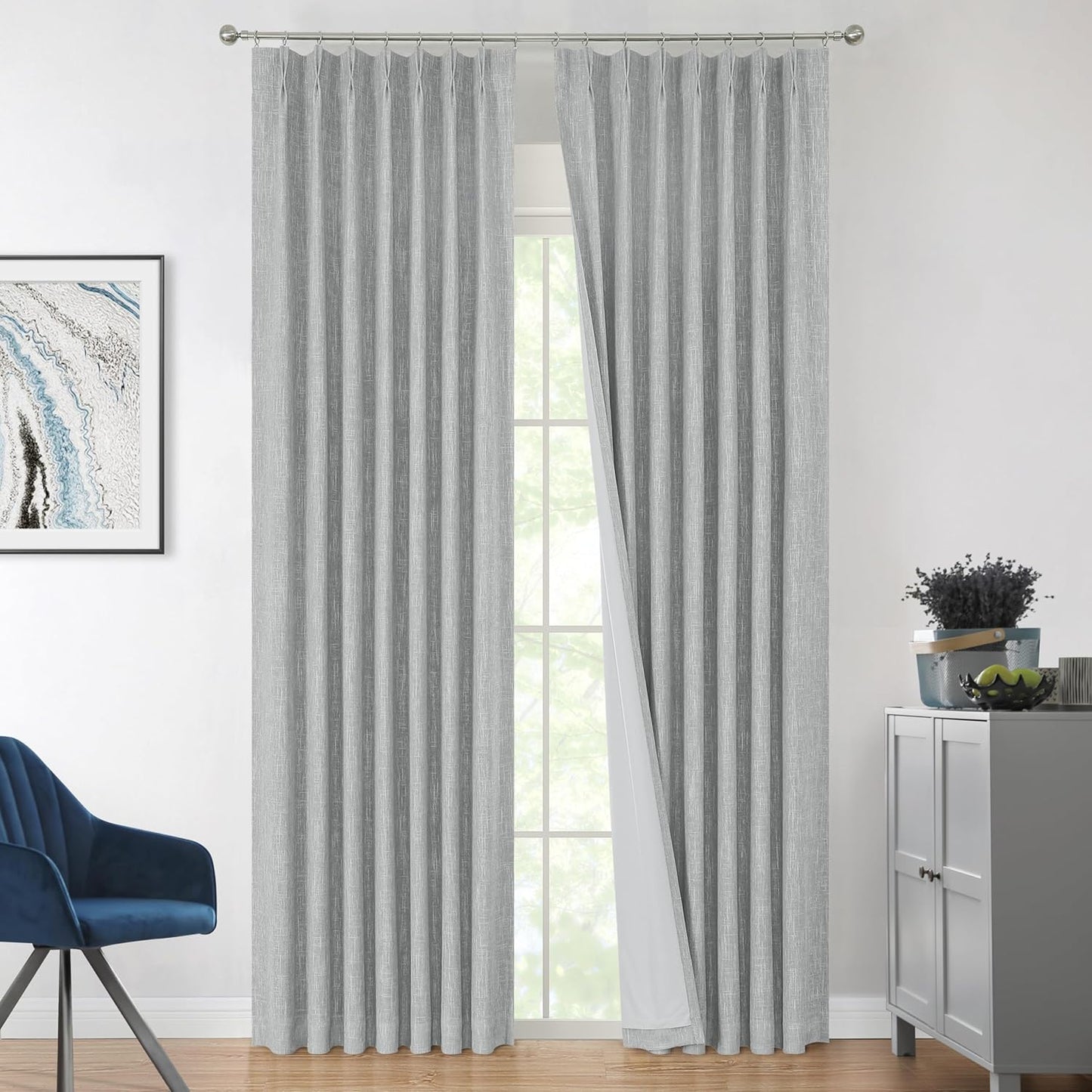Vision Home Natural Full Blackout Curtains Linen Blended Darkening Window Curtains 84 inch for Living Room Bedroom Thermal Insulated Pinch Pleat Drapes with Hooks 2 Panel 40"Wx84"L