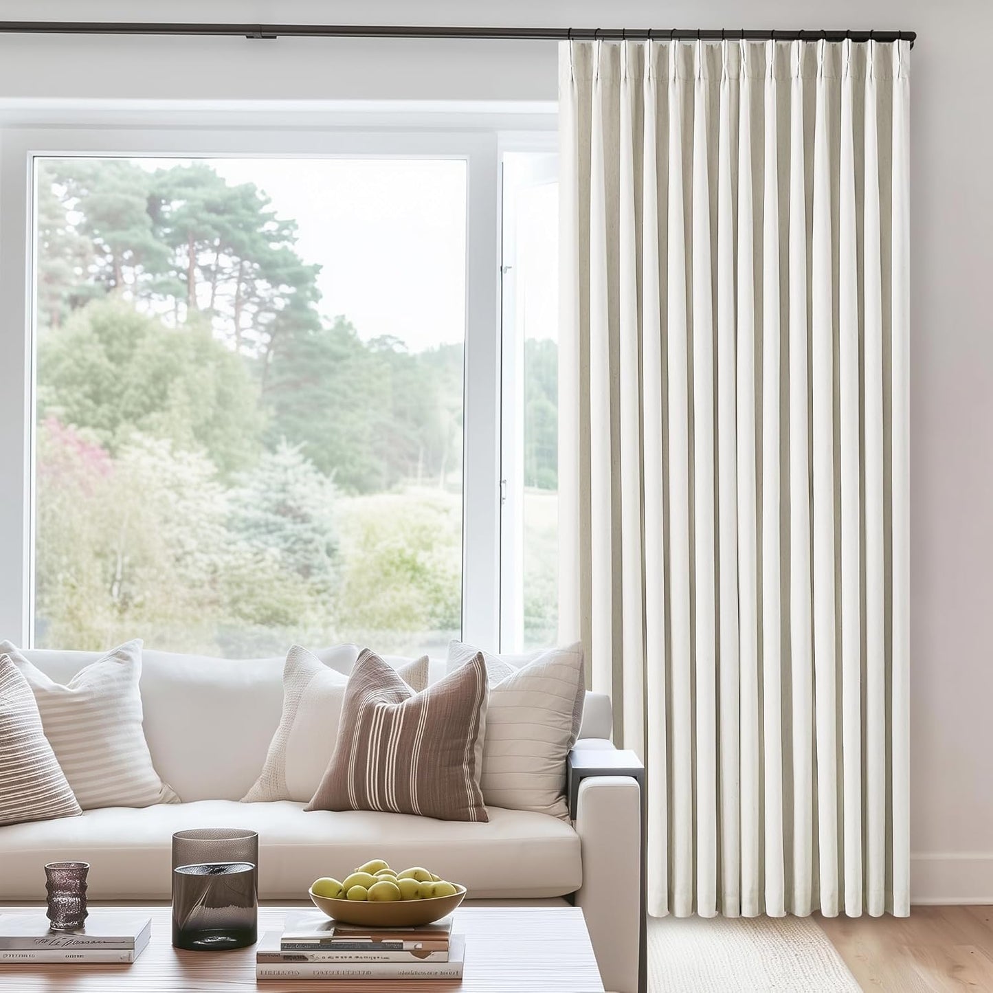 102 Inches Long Pinch Pleated Linen Blackout Curtains for Bedroom Back Tab Track Memory Trained Shape Farmhouse Light Blocking Curtains 102 Inch Length for Living Dining Room Darkening Drapes Cream