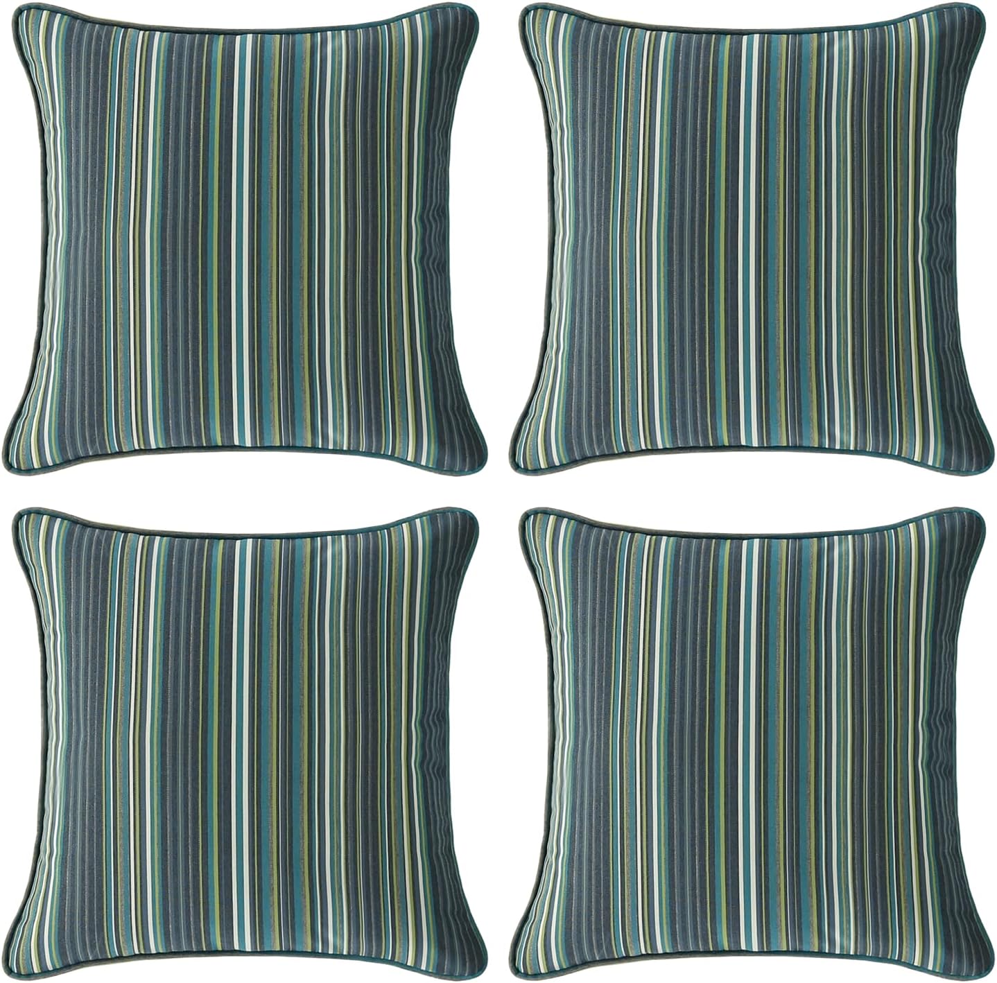 Decorative Outdoor Water Repellent Throw Pillows with Inserts, Set of 4, 18" x18" Pillows for Patio, Backyard, Bed, Couch, and Patio Furniture, Turquoise Stripe