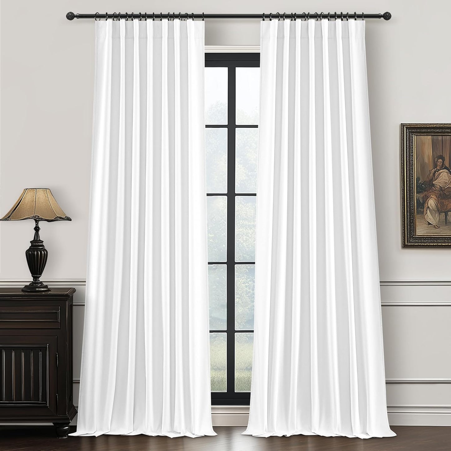 Natural Linen Blackout 92 Inch Bedroom Curtains 2 Panel Sets, Rustic Boho Cream Pleated Ceiling Track Curtain for Dining Room Heat Blocking Privacy Heavy Drape 92 Inches Long Oatmeal Back Tab