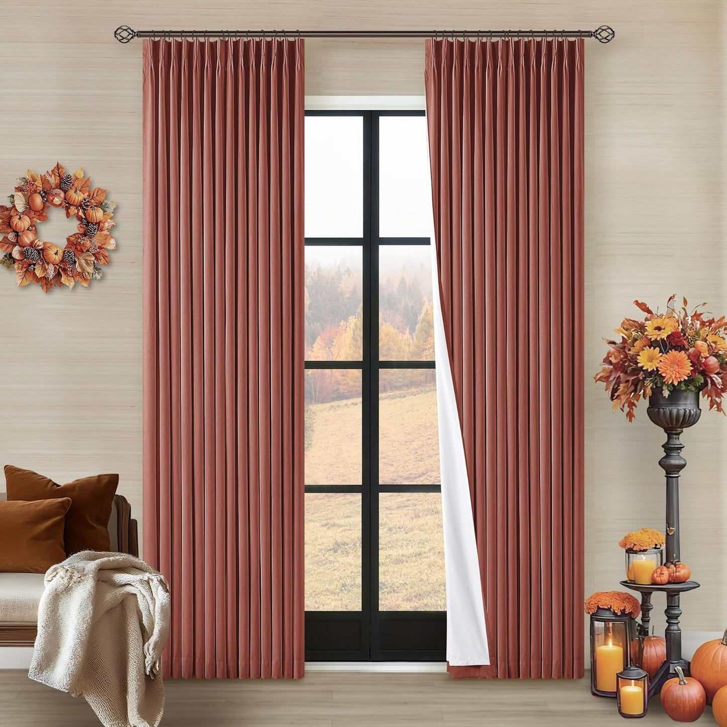 102 Inches Long Pinch Pleated Linen Blackout Curtains for Bedroom Back Tab Track Memory Trained Shape Farmhouse Light Blocking Curtains 102 Inch Length for Living Dining Room Darkening Drapes Cream