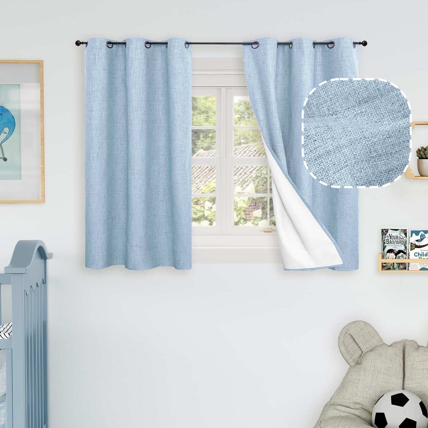 60 Inch Wide Linen Blackout Curtains for Living Room/Bedroom 84 Inch Length 2 Panels, Total Black Out Thermal Insulated Soundproof Grommet Boho Window Drapes White Liner for Modern Farmhouse, Natural