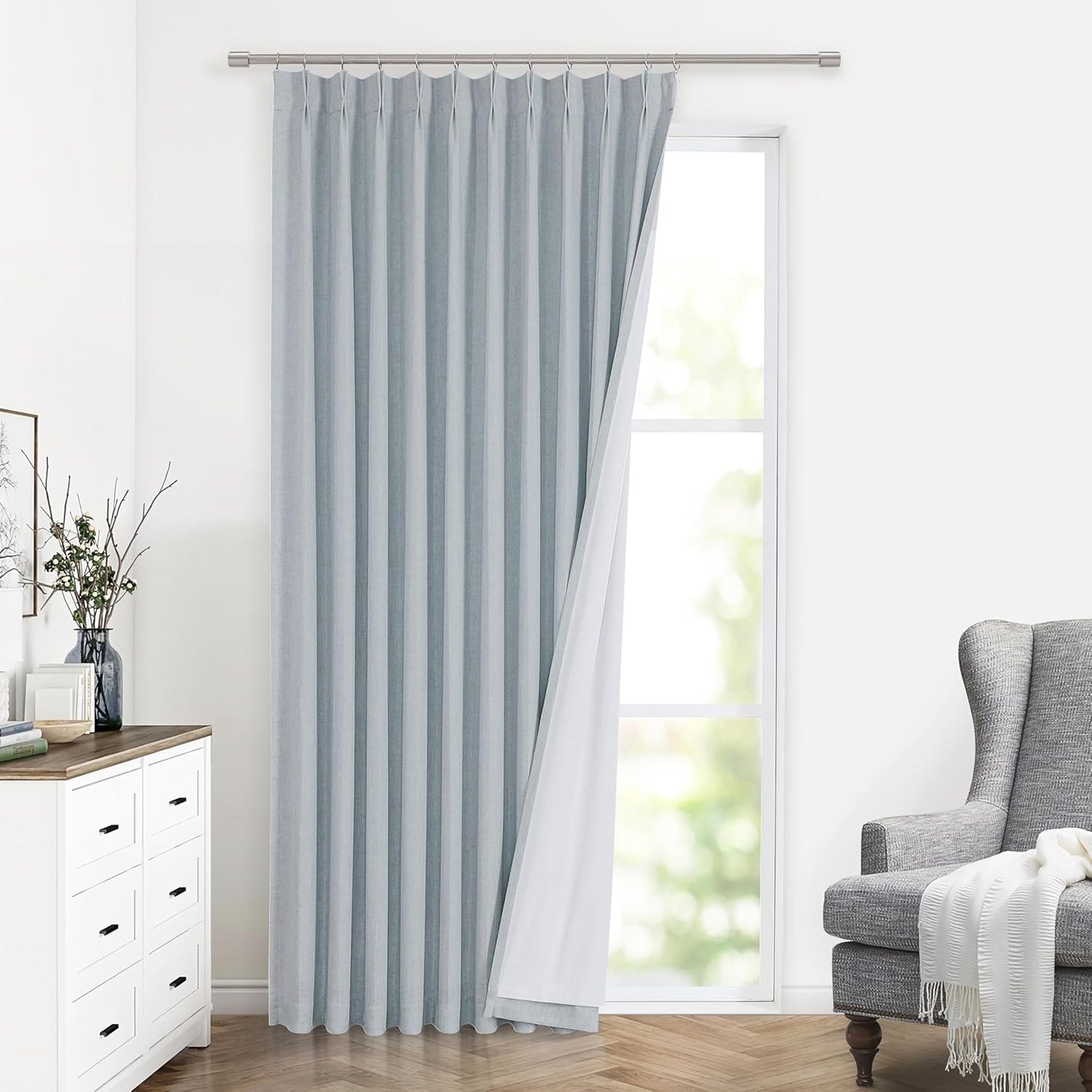 Vision Home Natural Full Blackout Curtains Linen Blended Darkening Window Curtains 84 inch for Living Room Bedroom Thermal Insulated Pinch Pleat Drapes with Hooks 2 Panel 40"Wx84"L