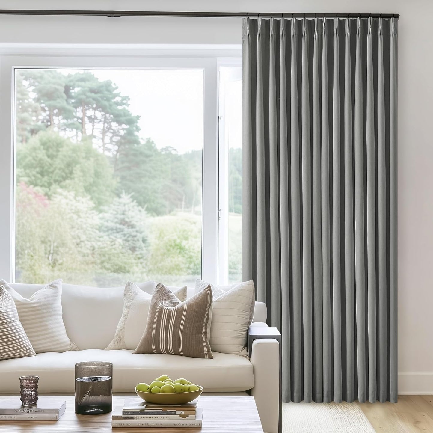 102 Inches Long Pinch Pleated Linen Blackout Curtains for Bedroom Back Tab Track Memory Trained Shape Farmhouse Light Blocking Curtains 102 Inch Length for Living Dining Room Darkening Drapes Cream