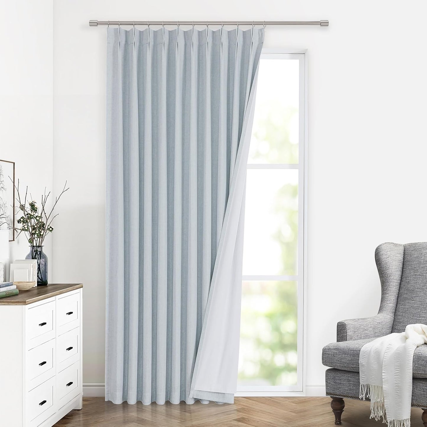 Vision Home Natural Full Blackout Curtains Linen Blended Darkening Window Curtains 84 inch for Living Room Bedroom Thermal Insulated Pinch Pleat Drapes with Hooks 2 Panel 40"Wx84"L
