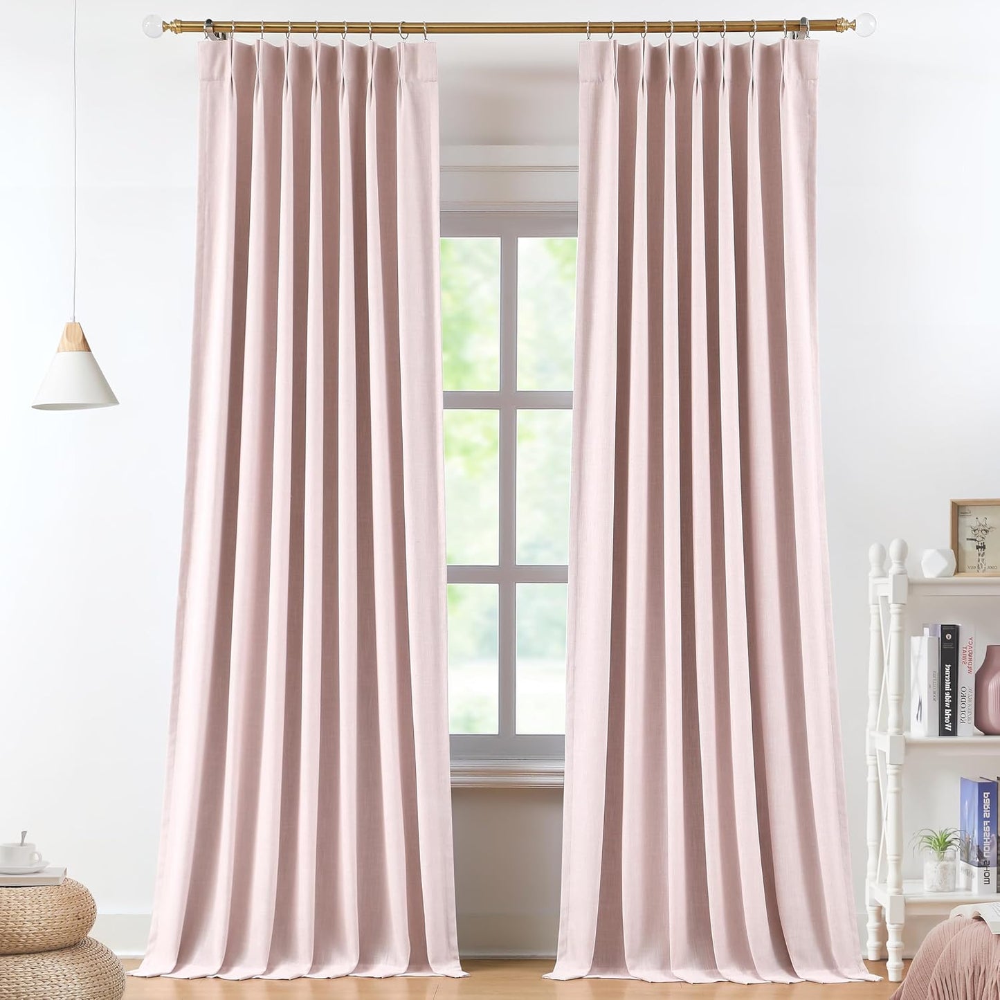 Vision Home Natural Full Blackout Curtains Linen Blended Darkening Window Curtains 84 inch for Living Room Bedroom Thermal Insulated Pinch Pleat Drapes with Hooks 2 Panel 40"Wx84"L