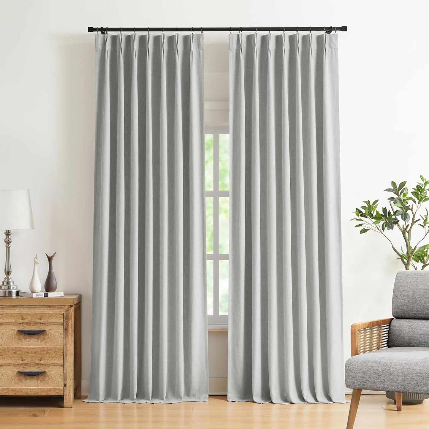 Vision Home Natural Full Blackout Curtains Linen Blended Darkening Window Curtains 84 inch for Living Room Bedroom Thermal Insulated Pinch Pleat Drapes with Hooks 2 Panel 40"Wx84"L