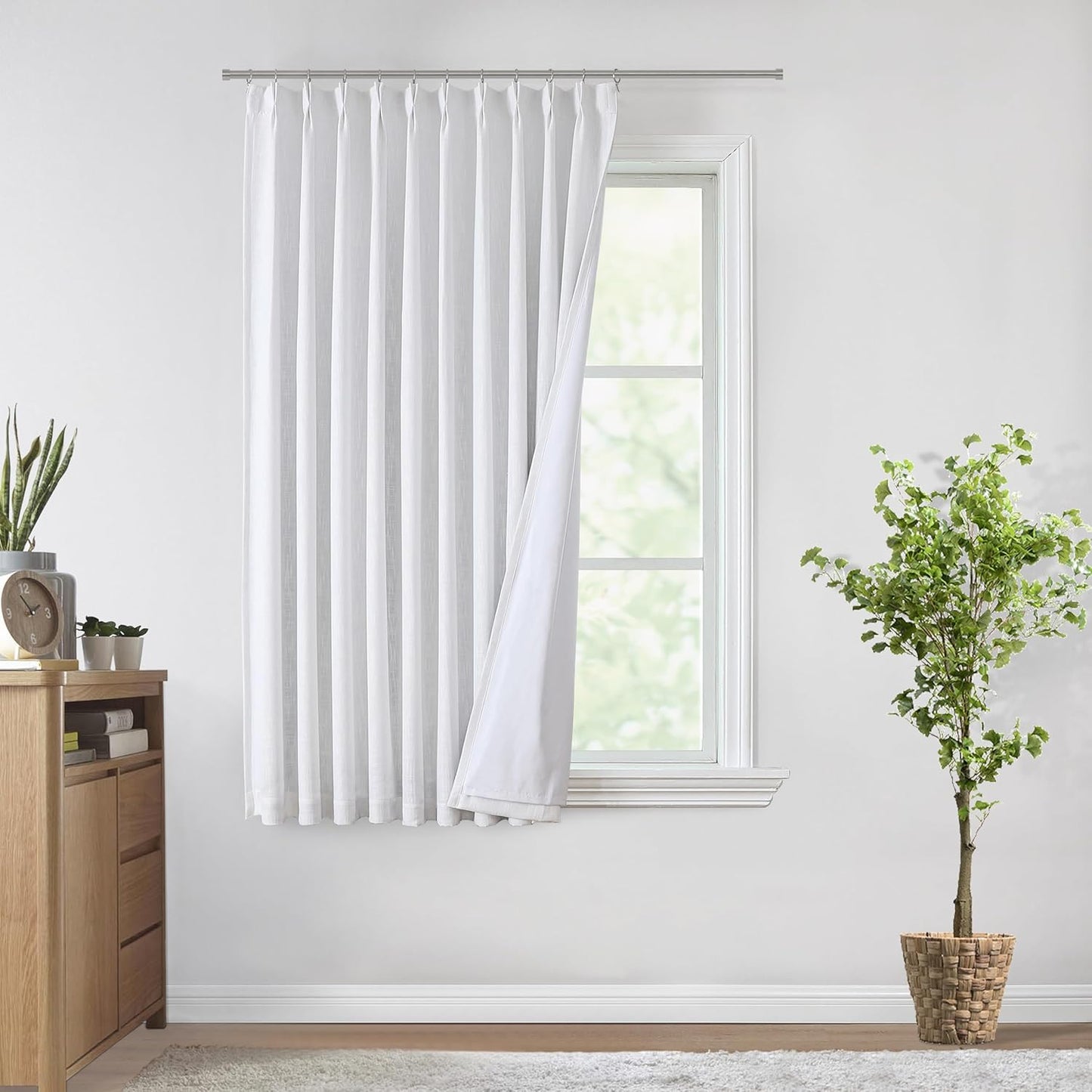 Vision Home Natural Full Blackout Curtains Linen Blended Darkening Window Curtains 84 inch for Living Room Bedroom Thermal Insulated Pinch Pleat Drapes with Hooks 2 Panel 40"Wx84"L