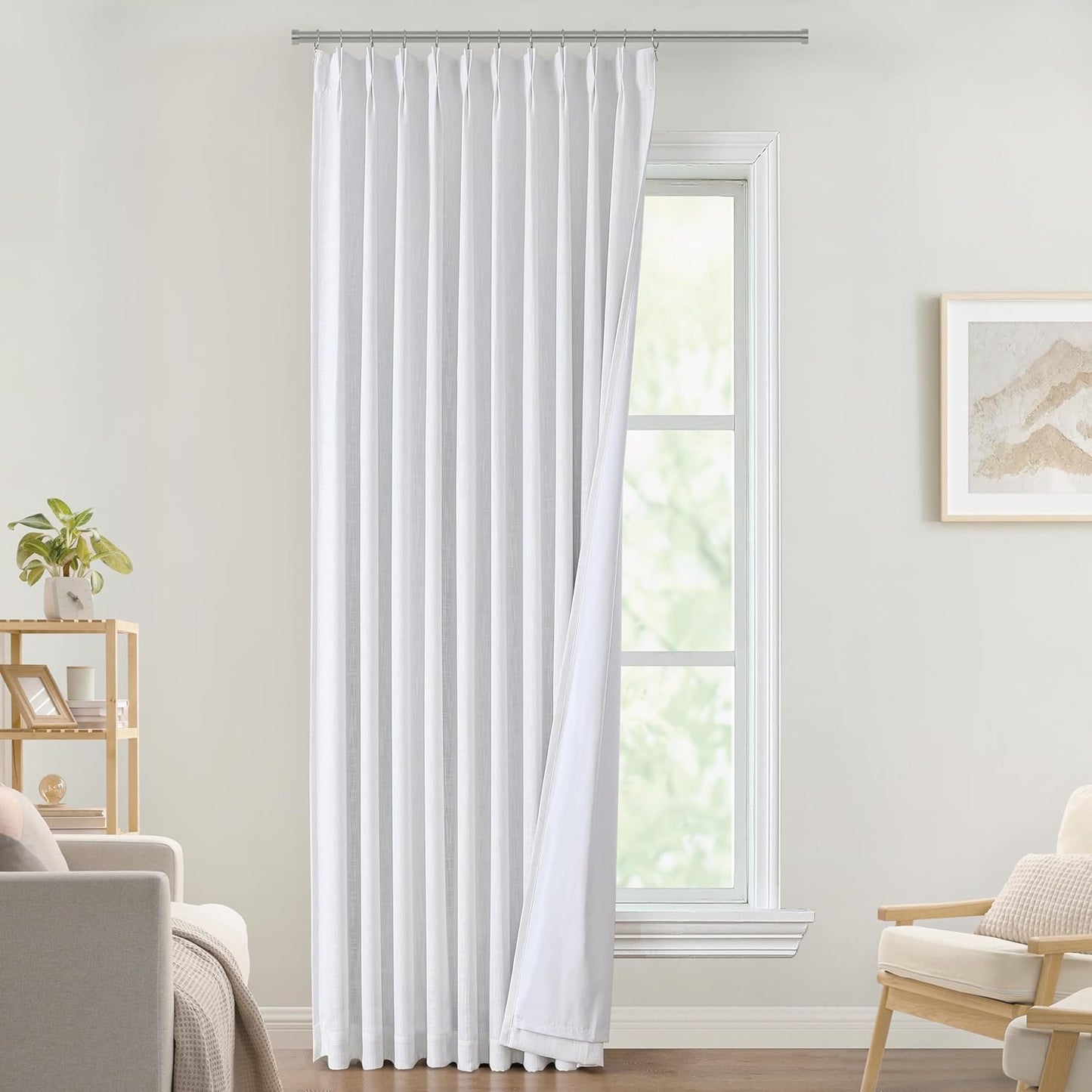 Vision Home Natural Full Blackout Curtains Linen Blended Darkening Window Curtains 84 inch for Living Room Bedroom Thermal Insulated Pinch Pleat Drapes with Hooks 2 Panel 40"Wx84"L