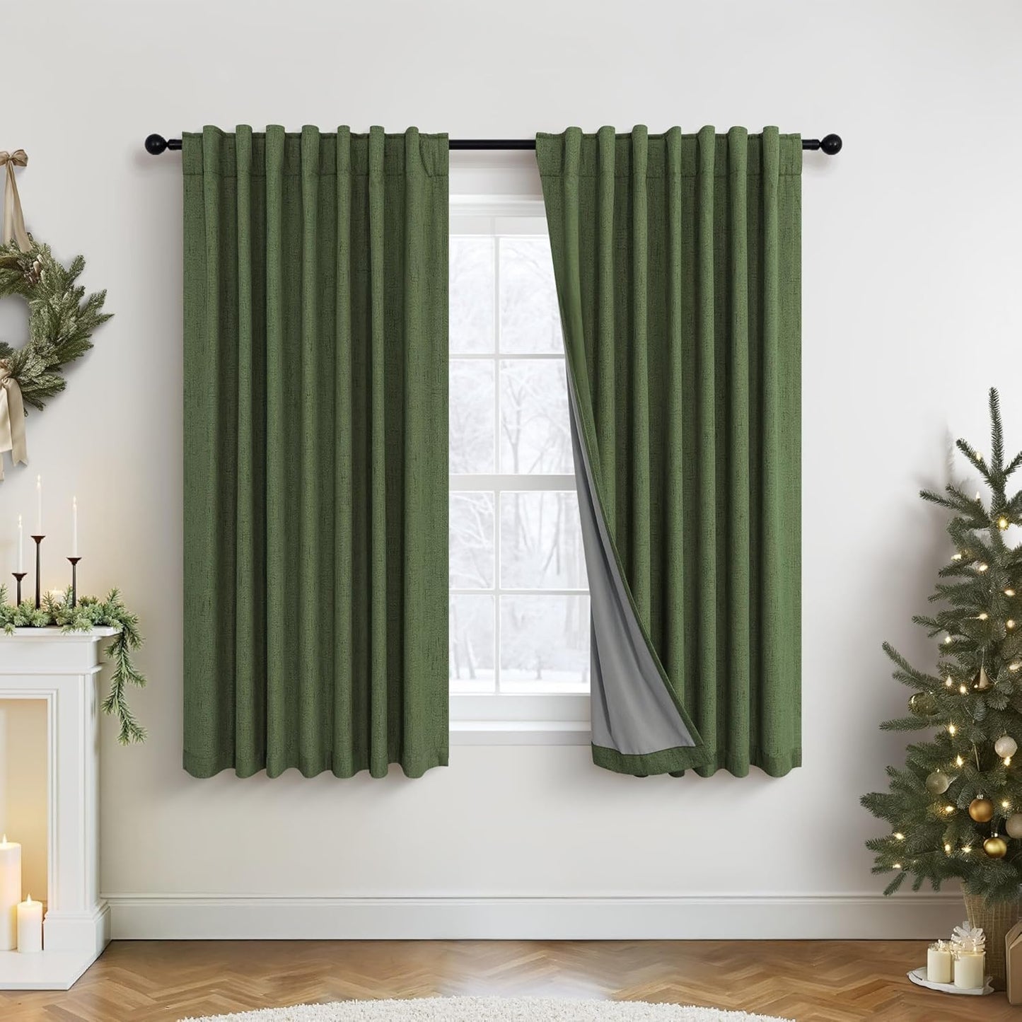 Cream Linen Black Out Curtains 70 Inches Extra Wide for Living Room 2 Panels Back Tab Pocket Pleated Ivory Blackout Bedroom for 72 Inches Window Curtain 84 Inch Long Thermal Room Darkening Heavy Drape
