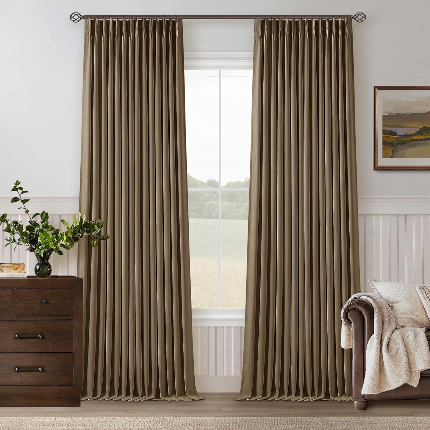 102 Inches Long Pinch Pleated Linen Blackout Curtains for Bedroom Back Tab Track Memory Trained Shape Farmhouse Light Blocking Curtains 102 Inch Length for Living Dining Room Darkening Drapes Cream