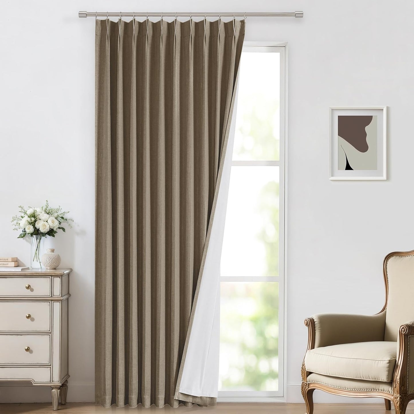 Vision Home Natural Full Blackout Curtains Linen Blended Darkening Window Curtains 84 inch for Living Room Bedroom Thermal Insulated Pinch Pleat Drapes with Hooks 2 Panel 40"Wx84"L