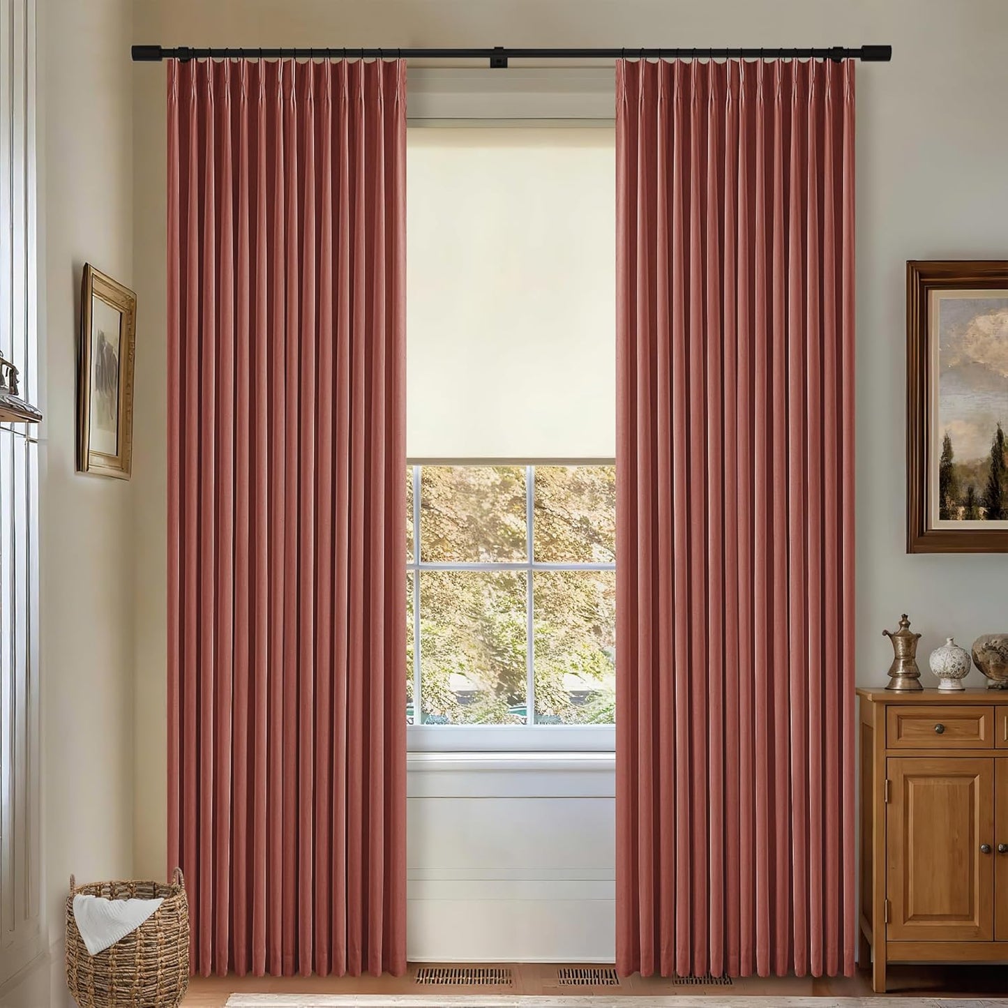 102 Inches Long Pinch Pleated Linen Blackout Curtains for Bedroom Back Tab Track Memory Trained Shape Farmhouse Light Blocking Curtains 102 Inch Length for Living Dining Room Darkening Drapes Cream