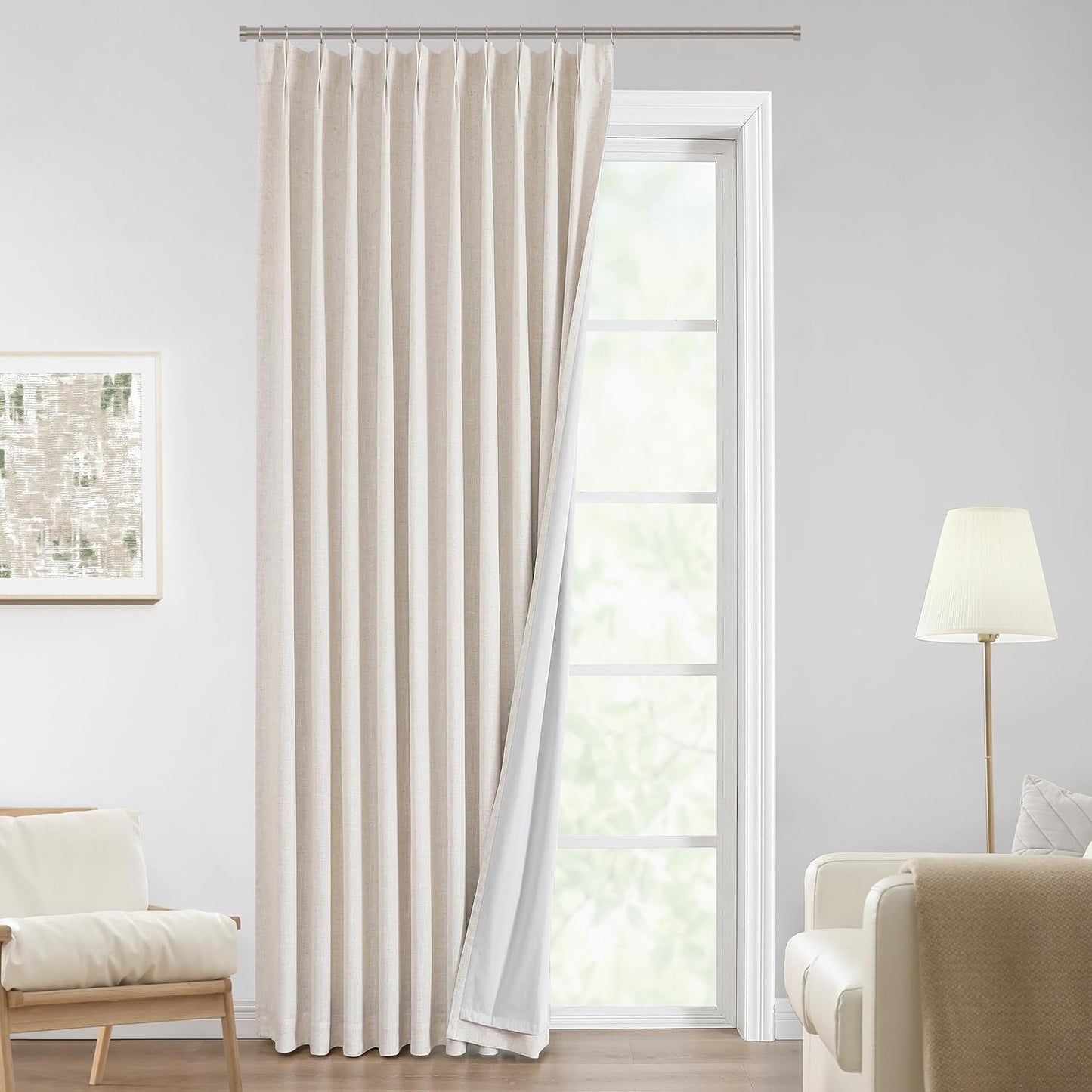 Vision Home Natural Full Blackout Curtains Linen Blended Darkening Window Curtains 84 inch for Living Room Bedroom Thermal Insulated Pinch Pleat Drapes with Hooks 2 Panel 40"Wx84"L