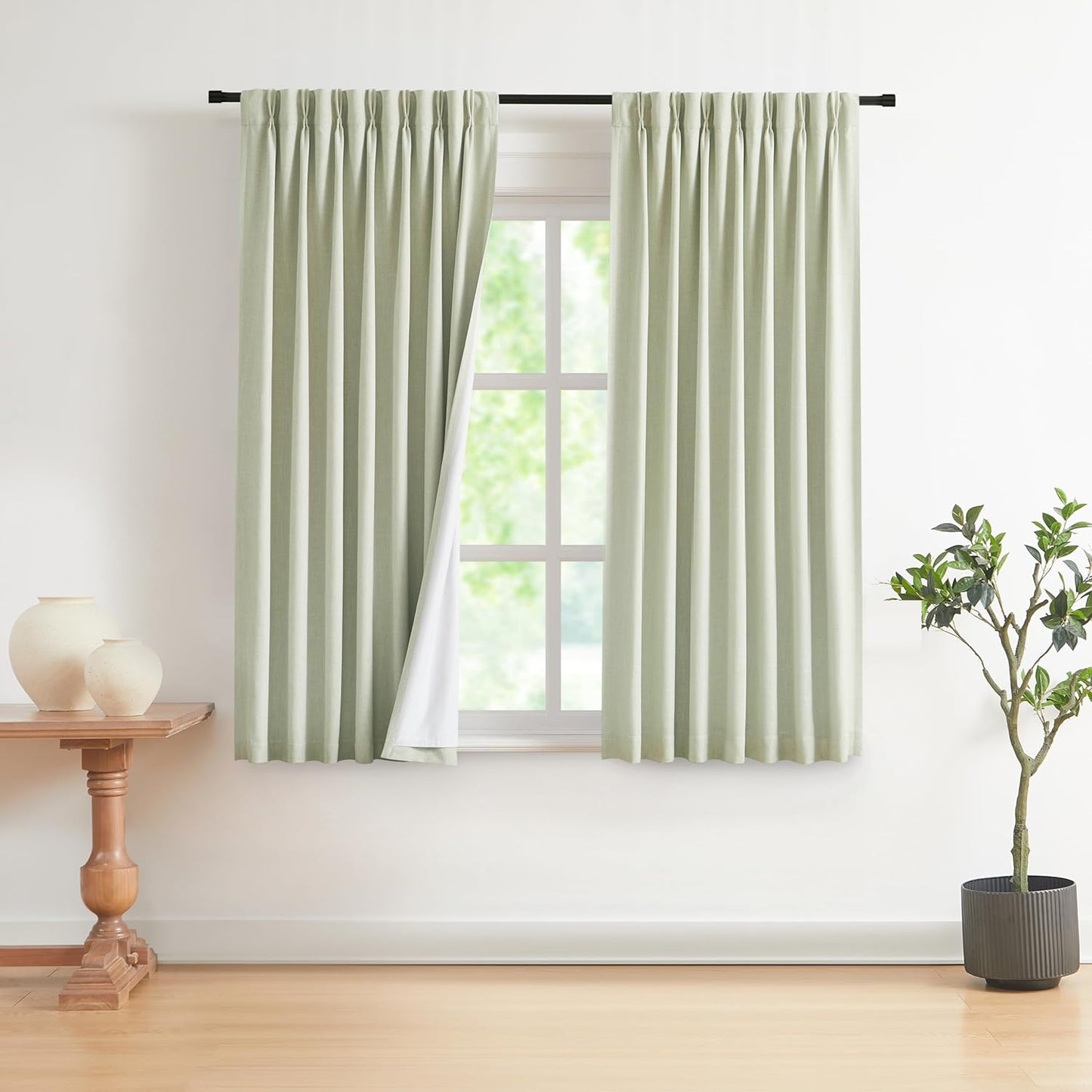 Vision Home Natural Full Blackout Curtains Linen Blended Darkening Window Curtains 84 inch for Living Room Bedroom Thermal Insulated Pinch Pleat Drapes with Hooks 2 Panel 40"Wx84"L