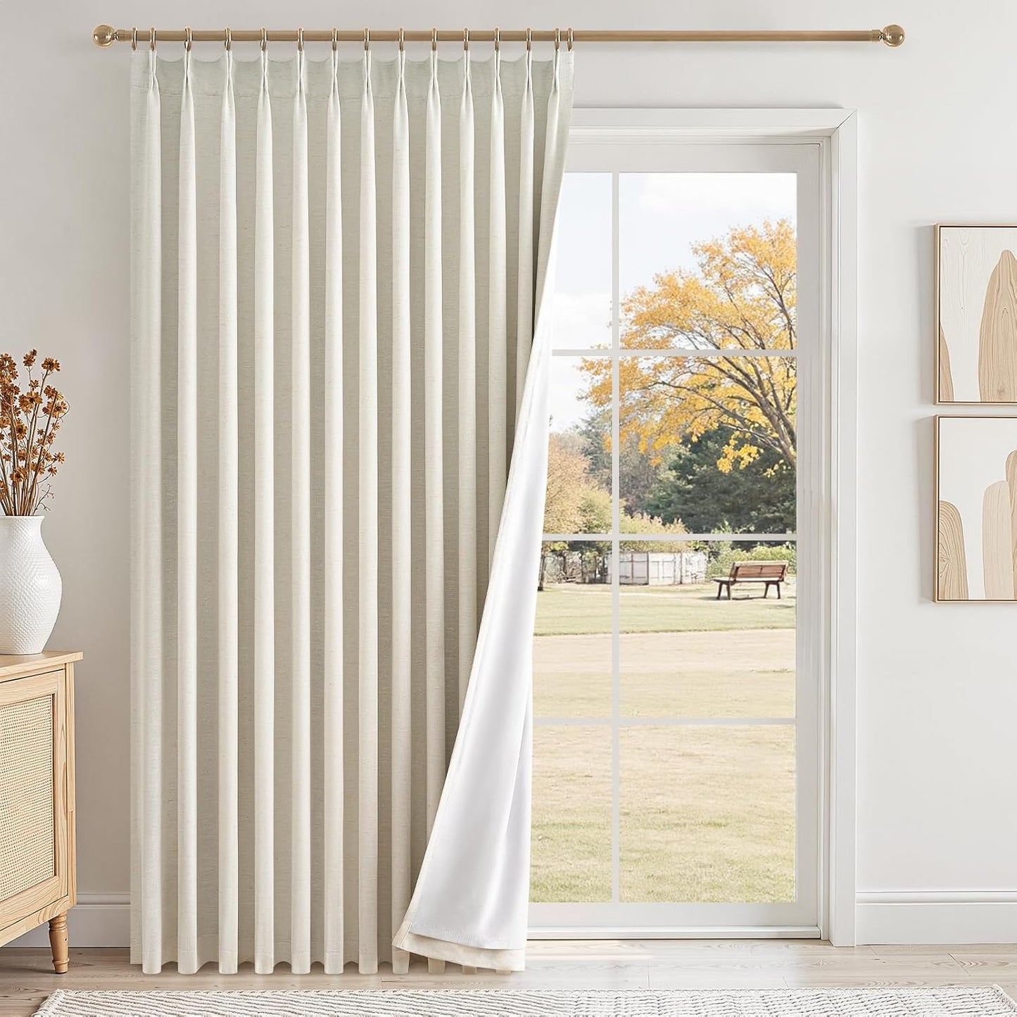 96 Inch Long Pinch Pleated Dark Linen Color Curtains,100% Blackout Thermal Insulated Natural Pinch Pleat Rustic Country Style Drapes with Hooks Rings 2 Panel Sets,Taupe Tan 8FT Window Curtain