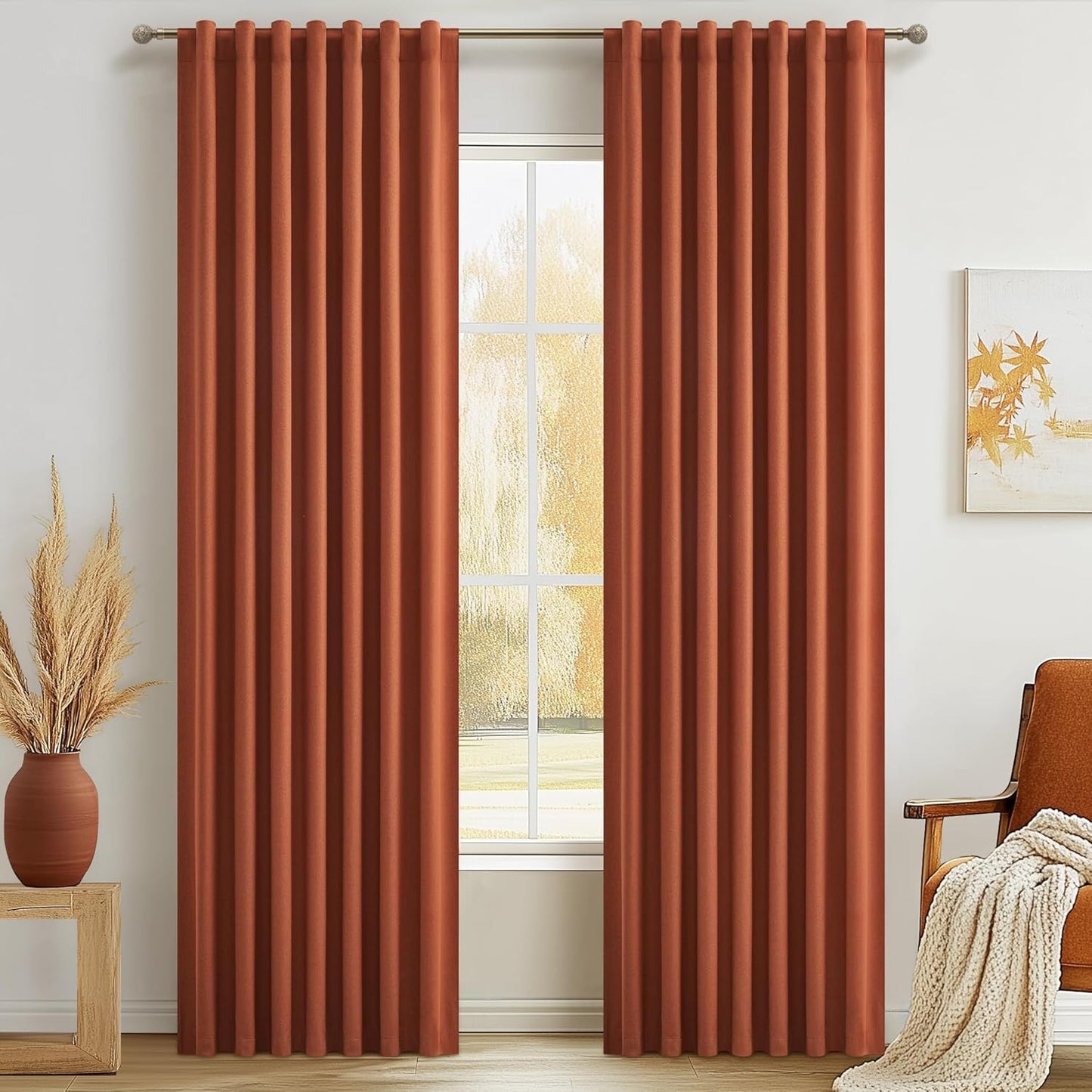 Natural Linen Blackout 92 Inch Bedroom Curtains 2 Panel Sets, Rustic Boho Cream Pleated Ceiling Track Curtain for Dining Room Heat Blocking Privacy Heavy Drape 92 Inches Long Oatmeal Back Tab