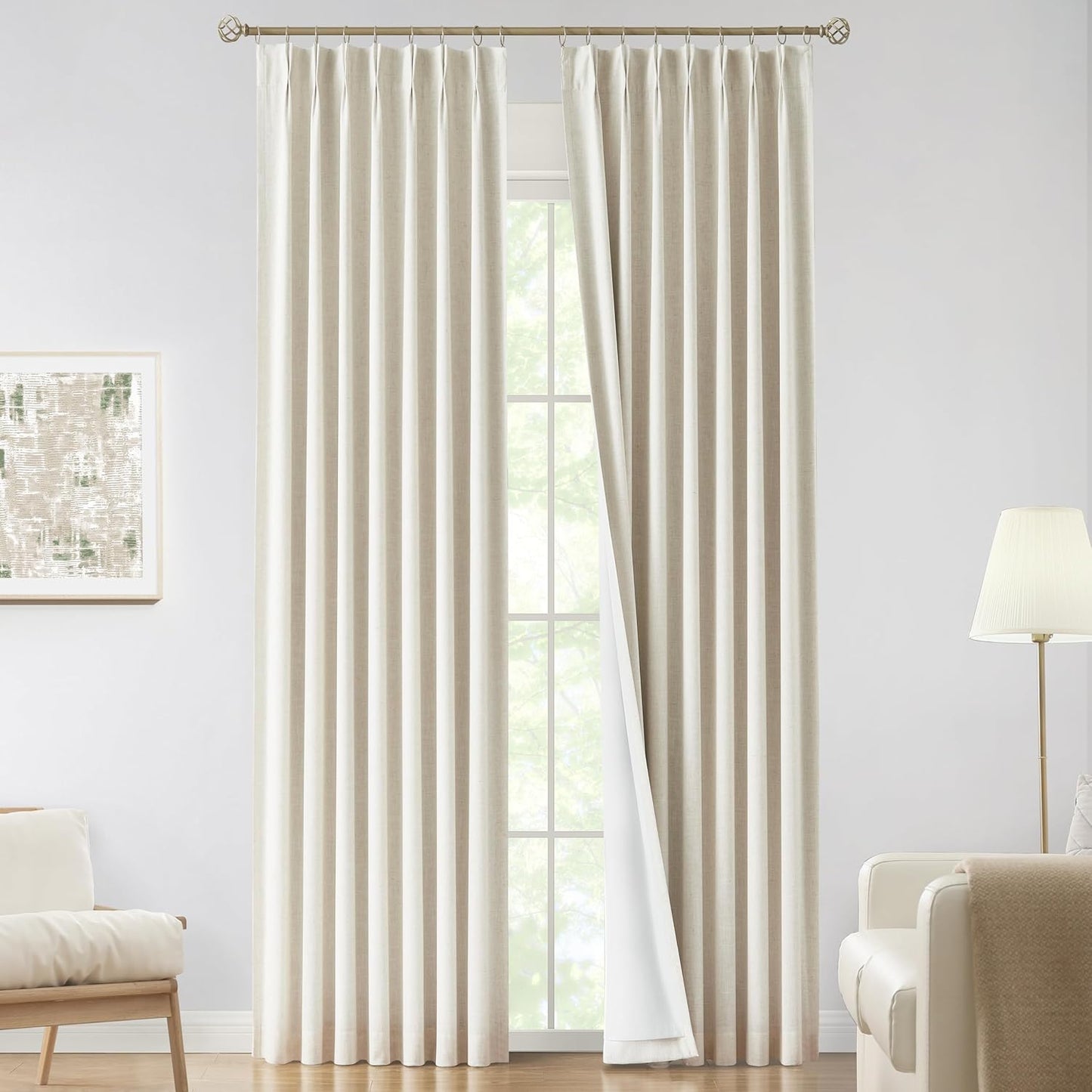 Vision Home Natural Full Blackout Curtains Linen Blended Darkening Window Curtains 84 inch for Living Room Bedroom Thermal Insulated Pinch Pleat Drapes with Hooks 2 Panel 40"Wx84"L