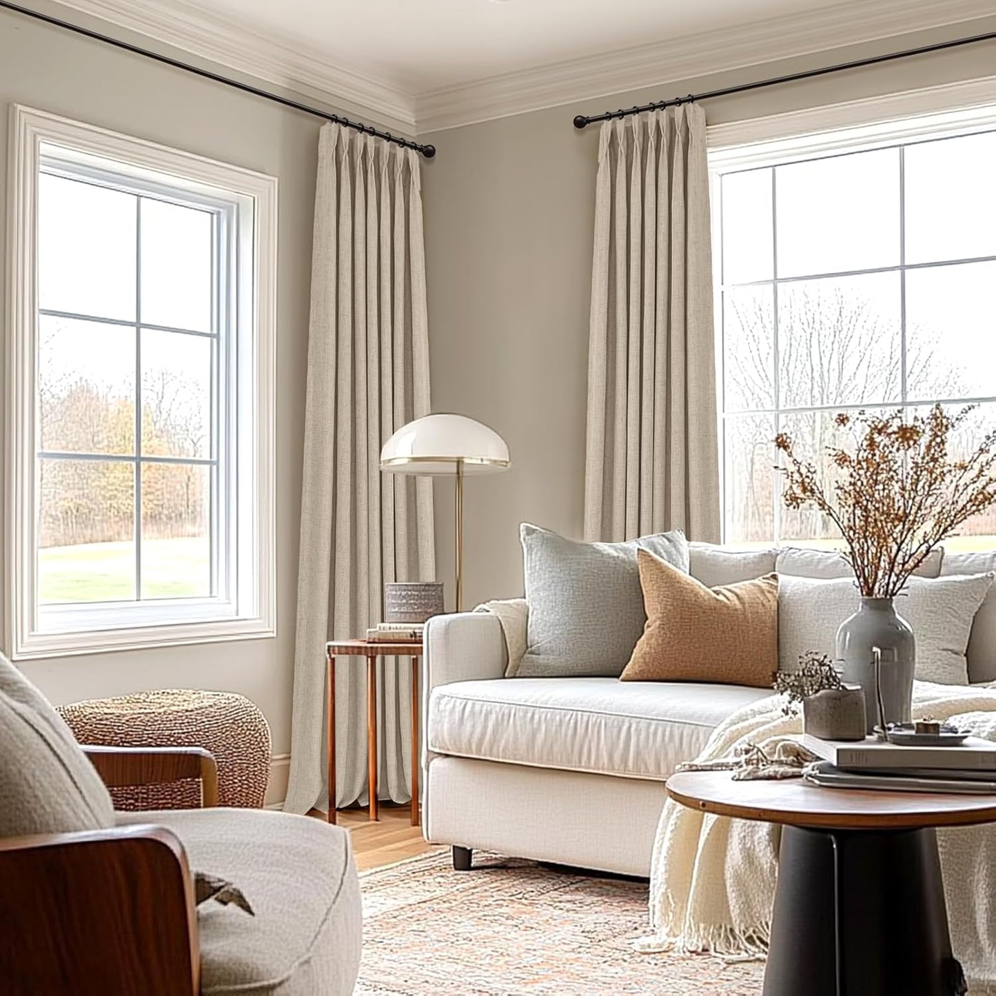100% Blackout Shield Linen Look Textured Pinch Pleated Curtains Blackout Drapes 102 Inch Long 2 Panels Set, Faux Linen Blackout Curtains for Bedroom & Living Room, 40" W x 102" L, Oatmeal