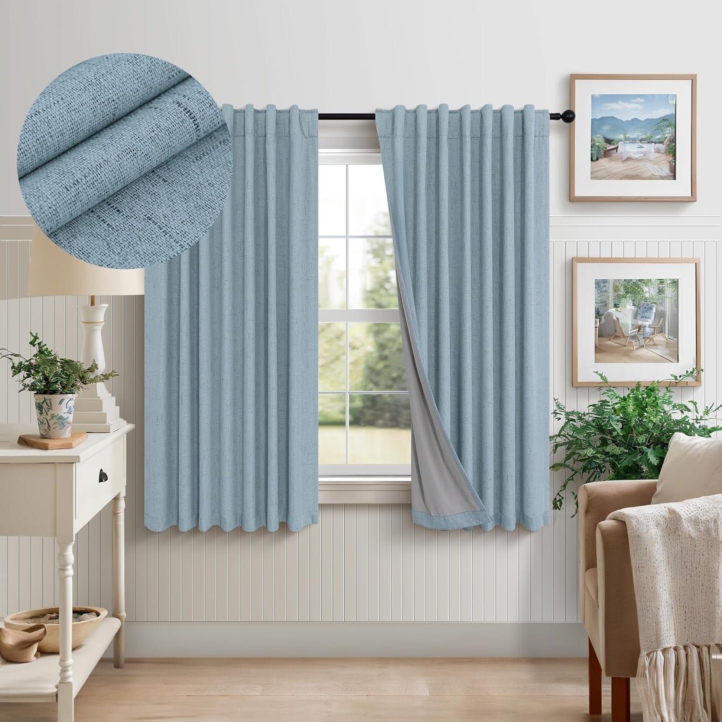 Cream Linen Black Out Curtains 70 Inches Extra Wide for Living Room 2 Panels Back Tab Pocket Pleated Ivory Blackout Bedroom for 72 Inches Window Curtain 84 Inch Long Thermal Room Darkening Heavy Drape
