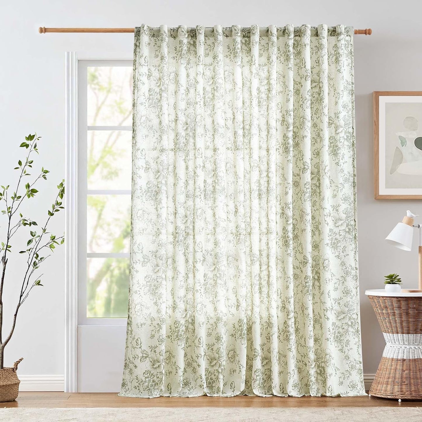 jinchan Blackout Linen Blend Curtain Floral Blackout Curtains for Living Room 84 Inch Length Black Printed with Lined Blackout Curtain for Bedroom Farmhouse Curtains Set 2 Panels