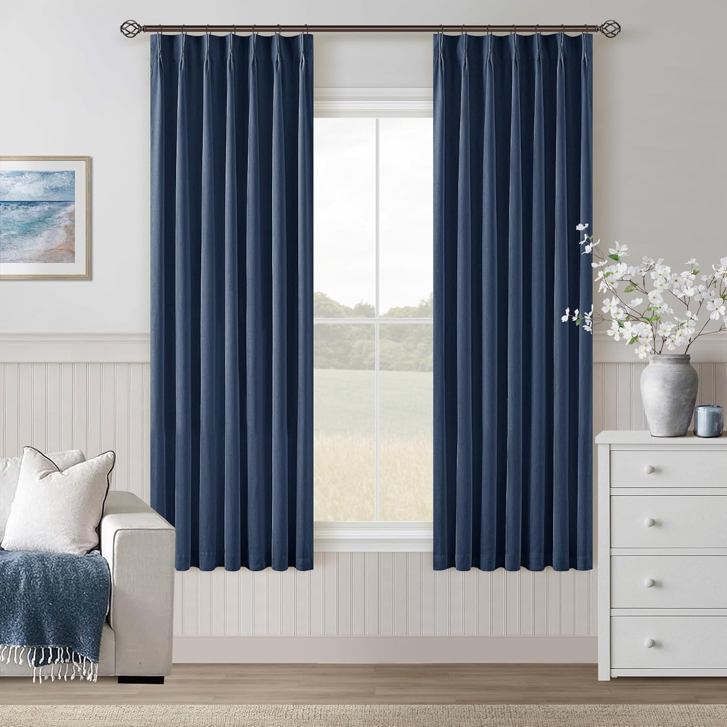 102 Inches Long Pinch Pleated Linen Blackout Curtains for Bedroom Back Tab Track Memory Trained Shape Farmhouse Light Blocking Curtains 102 Inch Length for Living Dining Room Darkening Drapes Cream