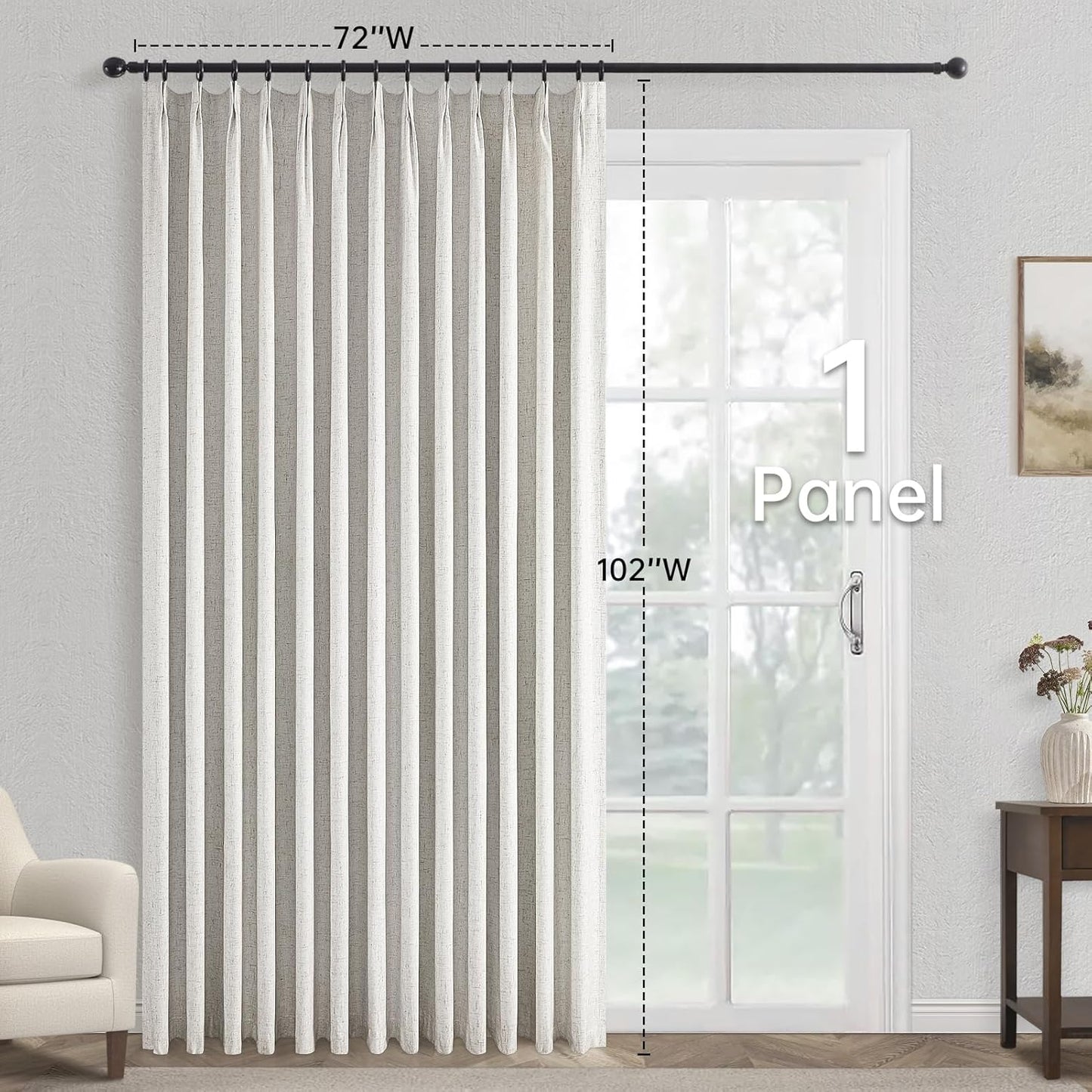 Topfinel Extral Wide Curtains, Pinch Pleated 100% Blackout Linen Luxury Drapery with Hooks for Patio Sliding Door Large Window Living Room Track System, 72" Wx102 L 1 Panel