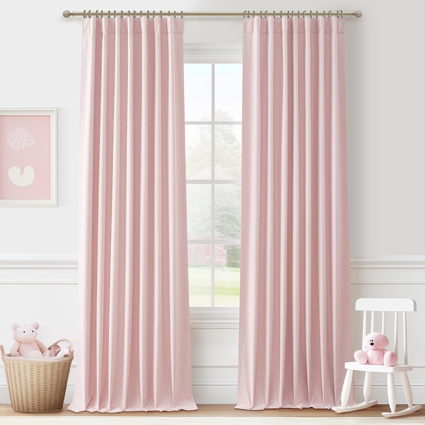Natural Linen Blackout 92 Inch Bedroom Curtains 2 Panel Sets, Rustic Boho Cream Pleated Ceiling Track Curtain for Dining Room Heat Blocking Privacy Heavy Drape 92 Inches Long Oatmeal Back Tab