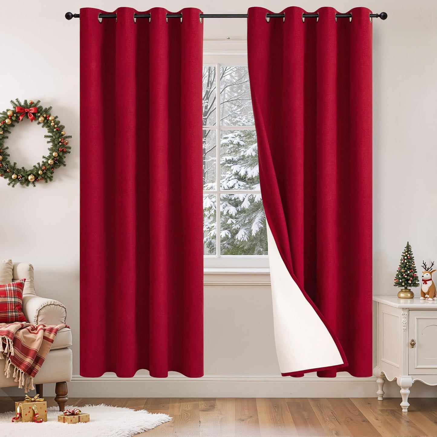 60 Inch Wide Linen Blackout Curtains for Living Room/Bedroom 84 Inch Length 2 Panels, Total Black Out Thermal Insulated Soundproof Grommet Boho Window Drapes White Liner for Modern Farmhouse, Natural