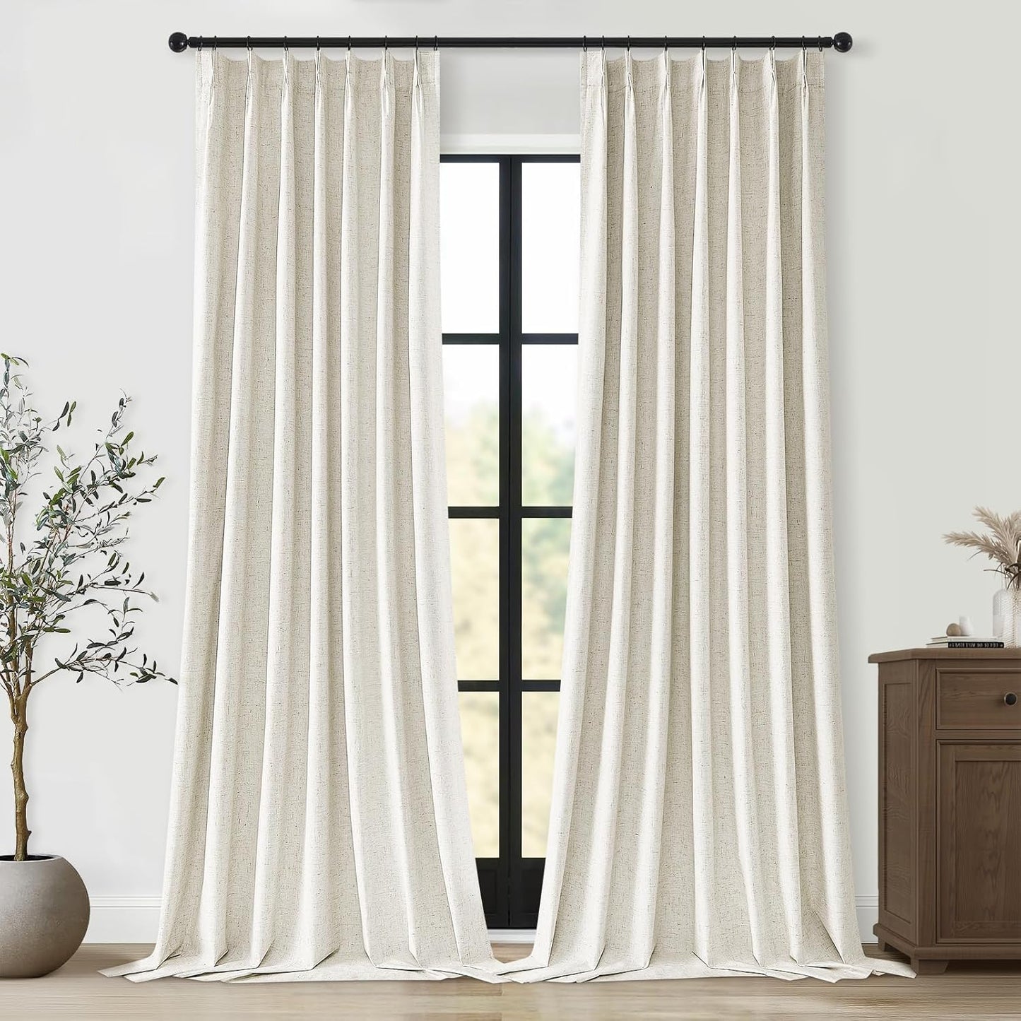 Topfinel Extral Wide Curtains, Pinch Pleated 100% Blackout Linen Luxury Drapery with Hooks for Patio Sliding Door Large Window Living Room Track System, 72" Wx102 L 1 Panel