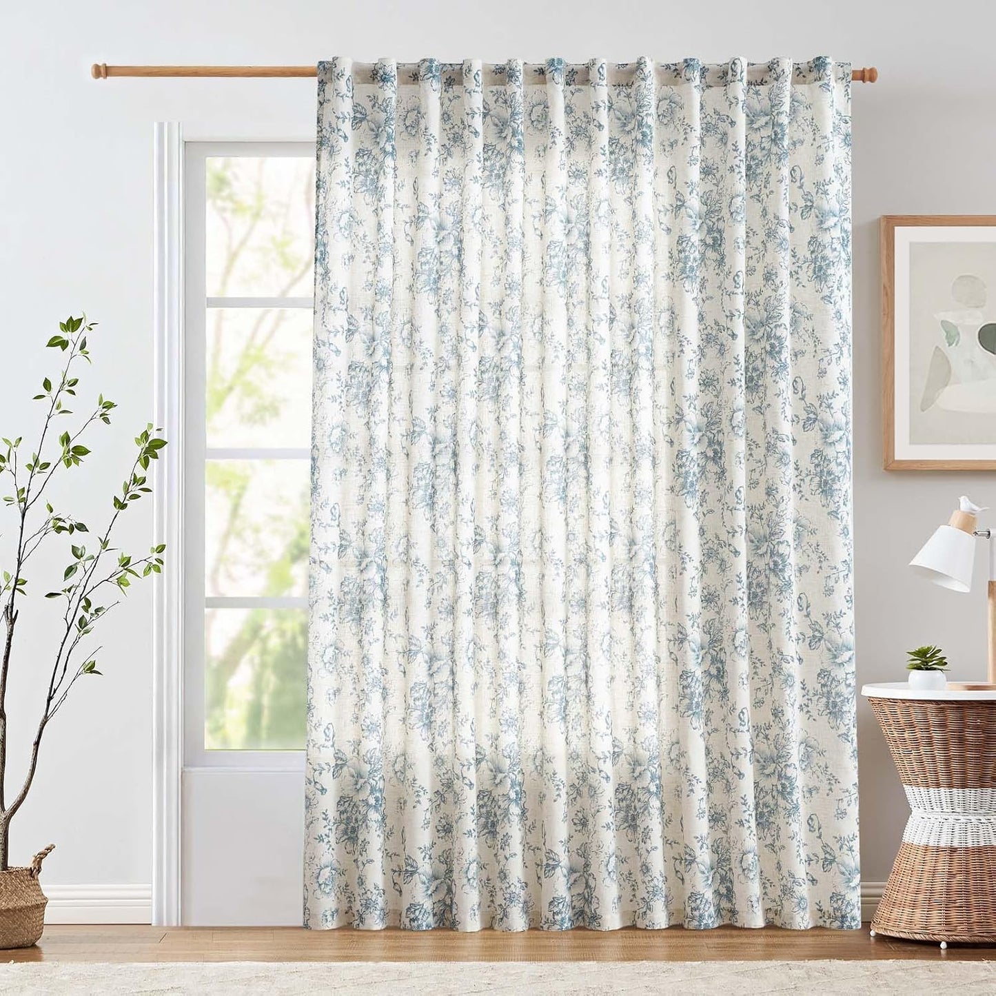 jinchan Blackout Linen Blend Curtain Floral Blackout Curtains for Living Room 84 Inch Length Black Printed with Lined Blackout Curtain for Bedroom Farmhouse Curtains Set 2 Panels