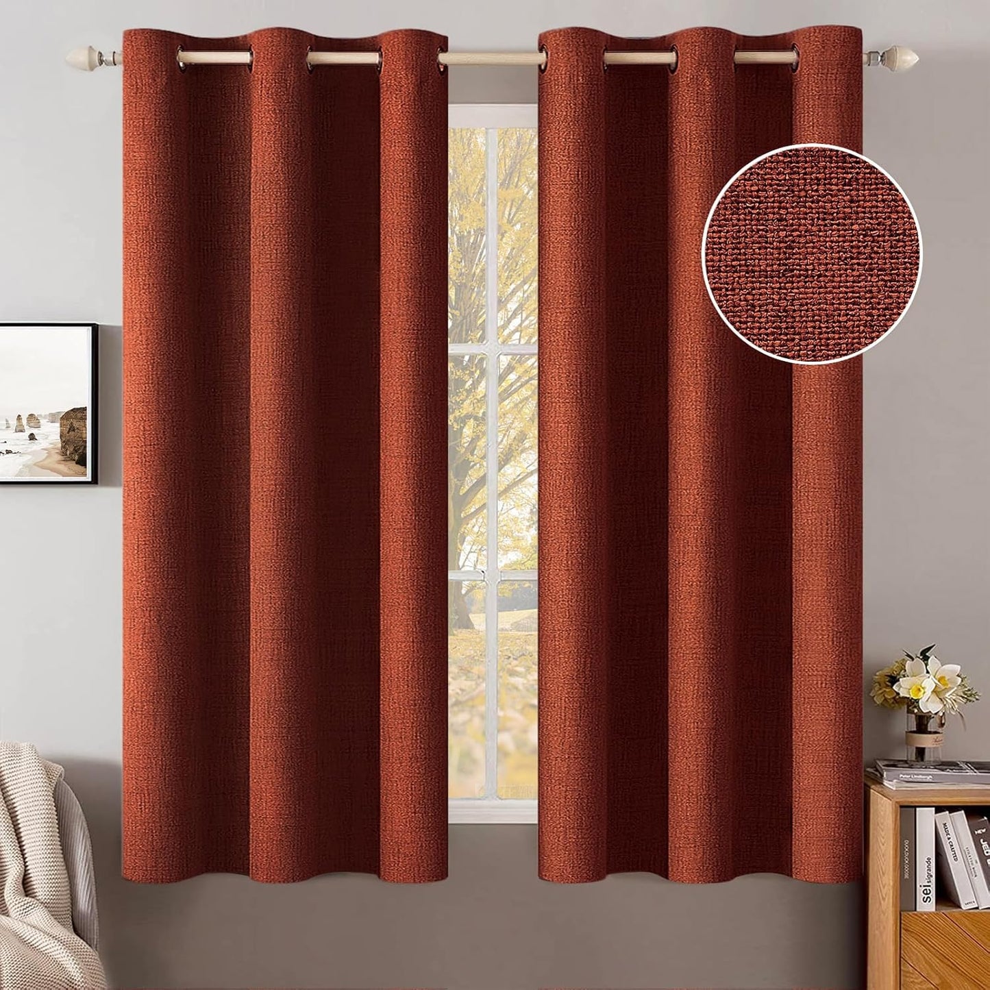 MIULEE 100% Blackout Linen Textured Curtains for Bedroom Solid Thermal Insulated Natural Beige Grommet Room Darkening Curtains & Drapes Luxury Decor for Living Room Nursery 62 x 96 Inch (2 Panels)