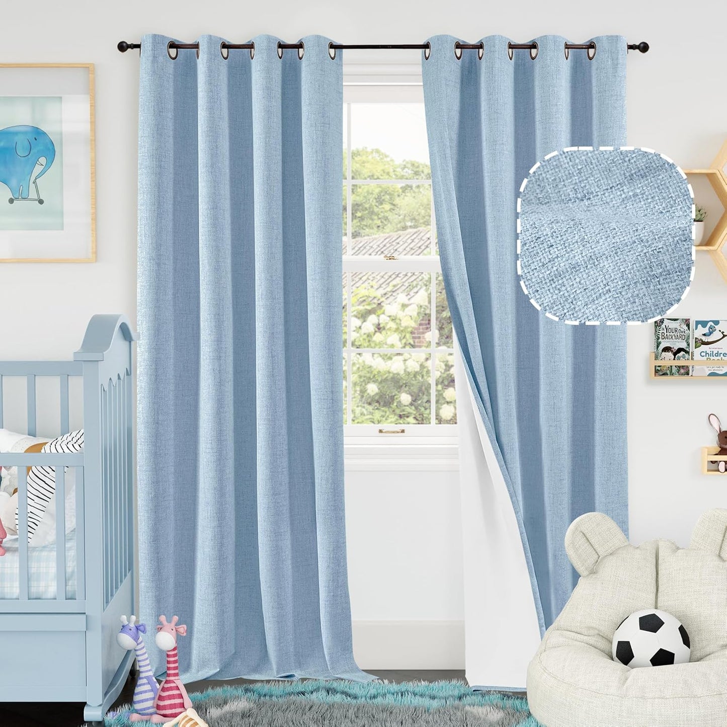 60 Inch Wide Linen Blackout Curtains for Living Room/Bedroom 84 Inch Length 2 Panels, Total Black Out Thermal Insulated Soundproof Grommet Boho Window Drapes White Liner for Modern Farmhouse, Natural