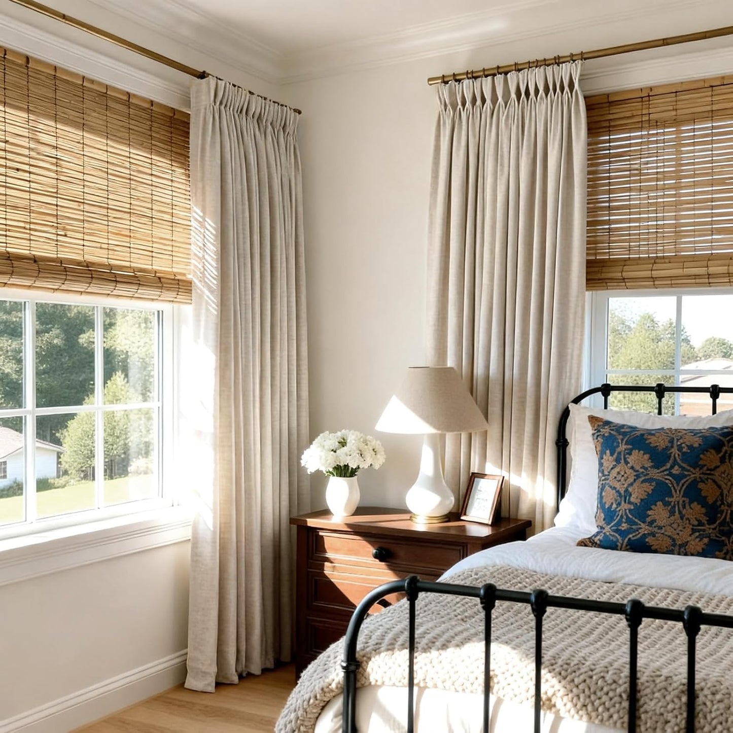 Pinch Pleated Blackout Curtains 96 Inches Long, Linen Blend, 100% Blackout Drapes with 20 Hooks, Ideal for Bedroom and Living Room, 40" W x 96" L (Pack of 2), Natural