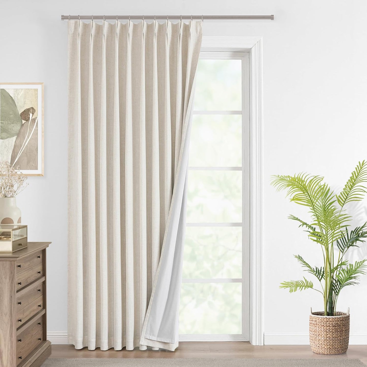 Vision Home Natural Full Blackout Curtains Linen Blended Darkening Window Curtains 84 inch for Living Room Bedroom Thermal Insulated Pinch Pleat Drapes with Hooks 2 Panel 40"Wx84"L