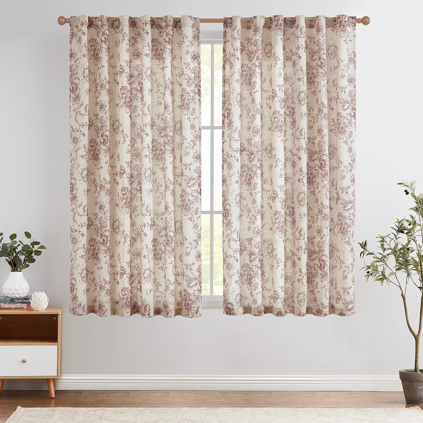 jinchan Blackout Linen Blend Curtain Floral Blackout Curtains for Living Room 84 Inch Length Black Printed with Lined Blackout Curtain for Bedroom Farmhouse Curtains Set 2 Panels