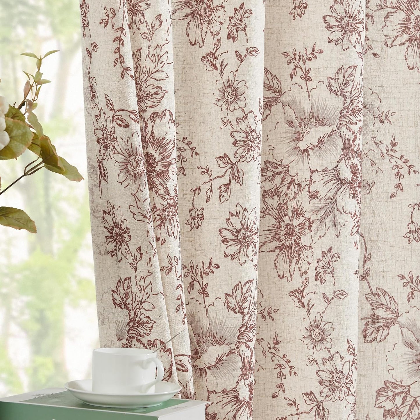 jinchan Blackout Linen Blend Curtain Floral Blackout Curtains for Living Room 84 Inch Length Black Printed with Lined Blackout Curtain for Bedroom Farmhouse Curtains Set 2 Panels