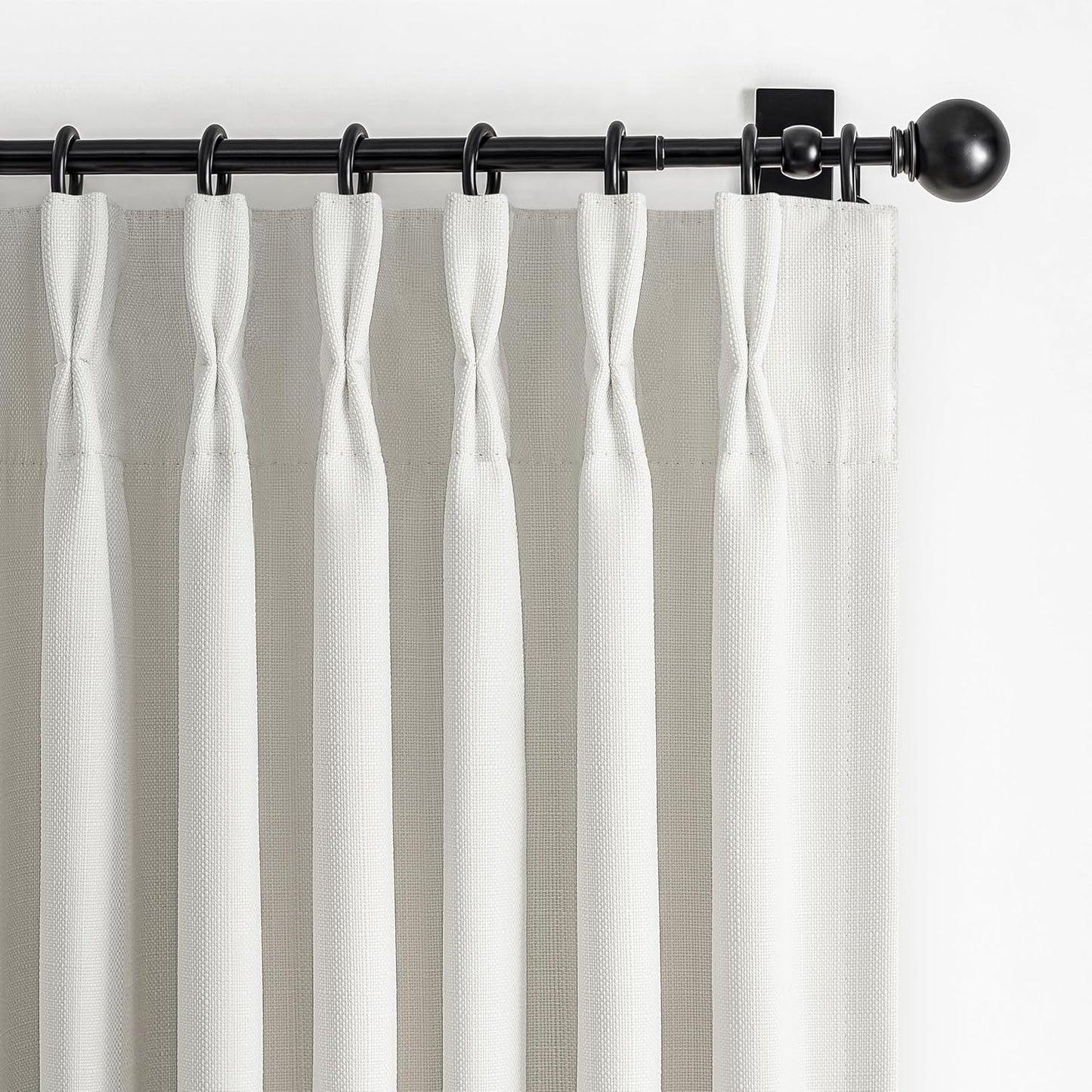 100% Blackout Linen 96 Inch Curtains 2 Panel Set for Bedroom, Modern Pinch Pleated Natural Linen Off Beige White Insulated Heavy Curtain 40 x 96 Inches Length Sliding Glass Door Room Darkening Drapes