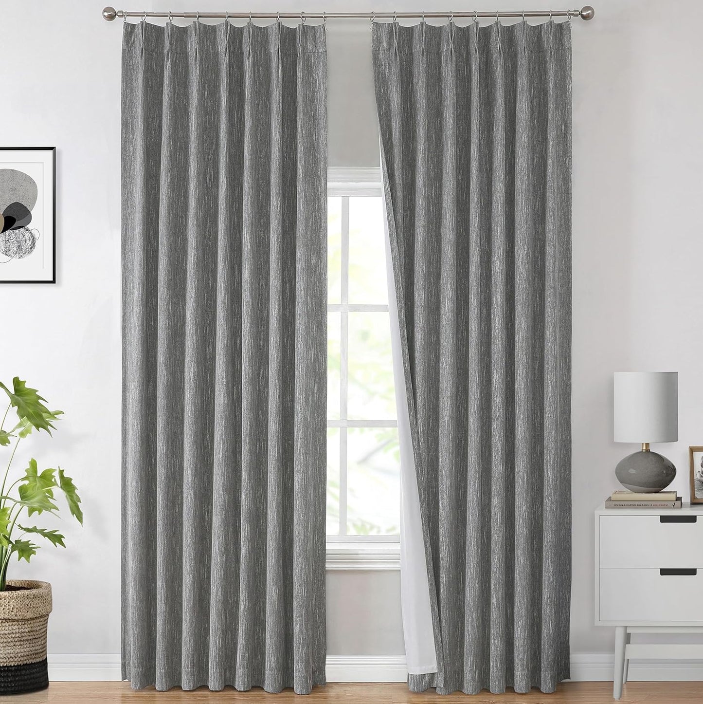 Vision Home Natural Full Blackout Curtains Linen Blended Darkening Window Curtains 84 inch for Living Room Bedroom Thermal Insulated Pinch Pleat Drapes with Hooks 2 Panel 40"Wx84"L