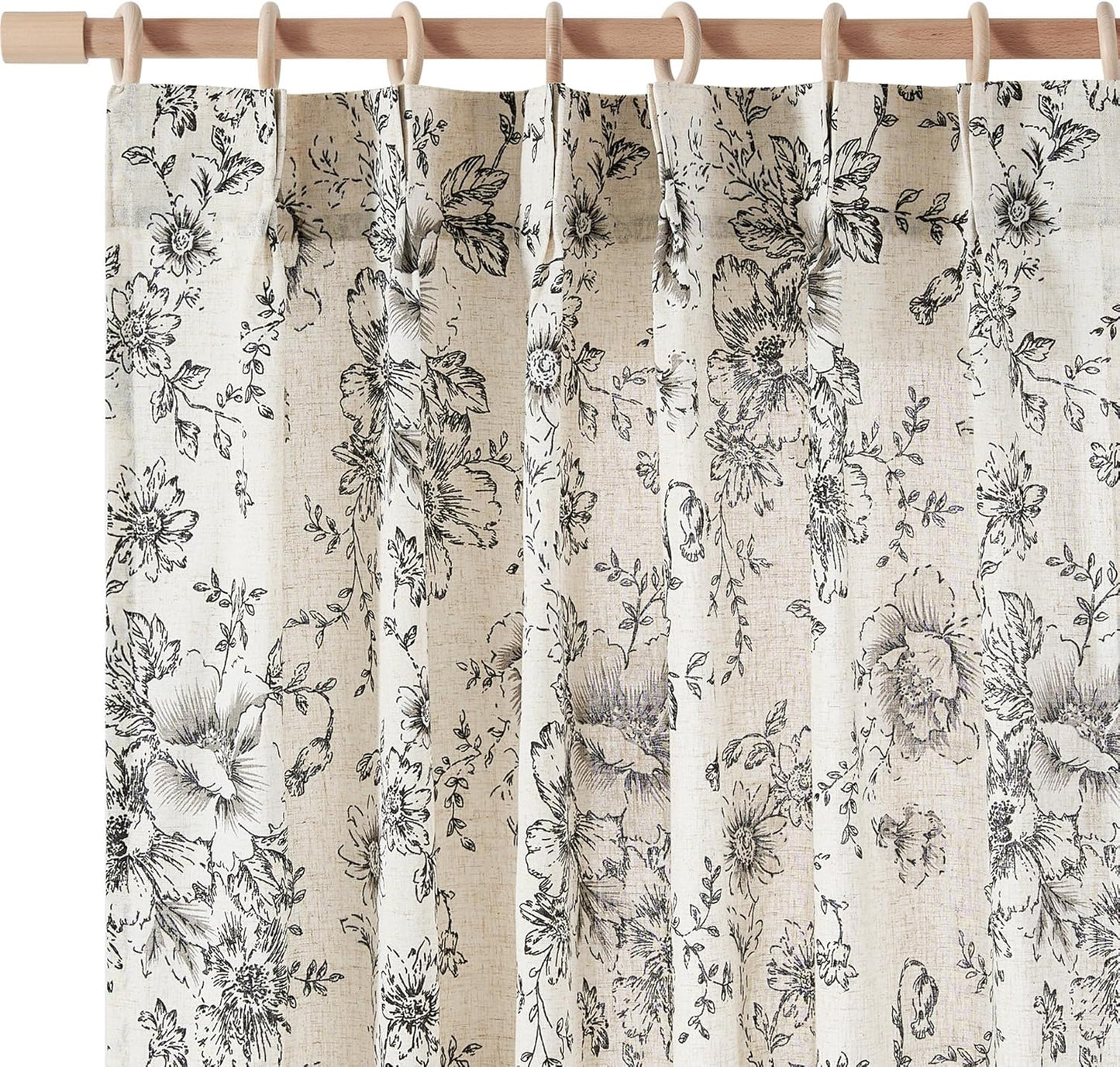jinchan Blackout Linen Blend Curtain Floral Blackout Curtains for Living Room 84 Inch Length Black Printed with Lined Blackout Curtain for Bedroom Farmhouse Curtains Set 2 Panels