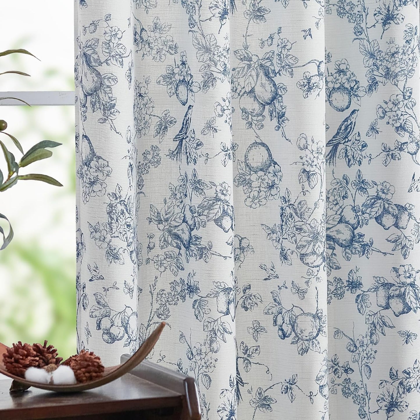 jinchan Blackout Linen Blend Curtain Floral Blackout Curtains for Living Room 84 Inch Length Black Printed with Lined Blackout Curtain for Bedroom Farmhouse Curtains Set 2 Panels