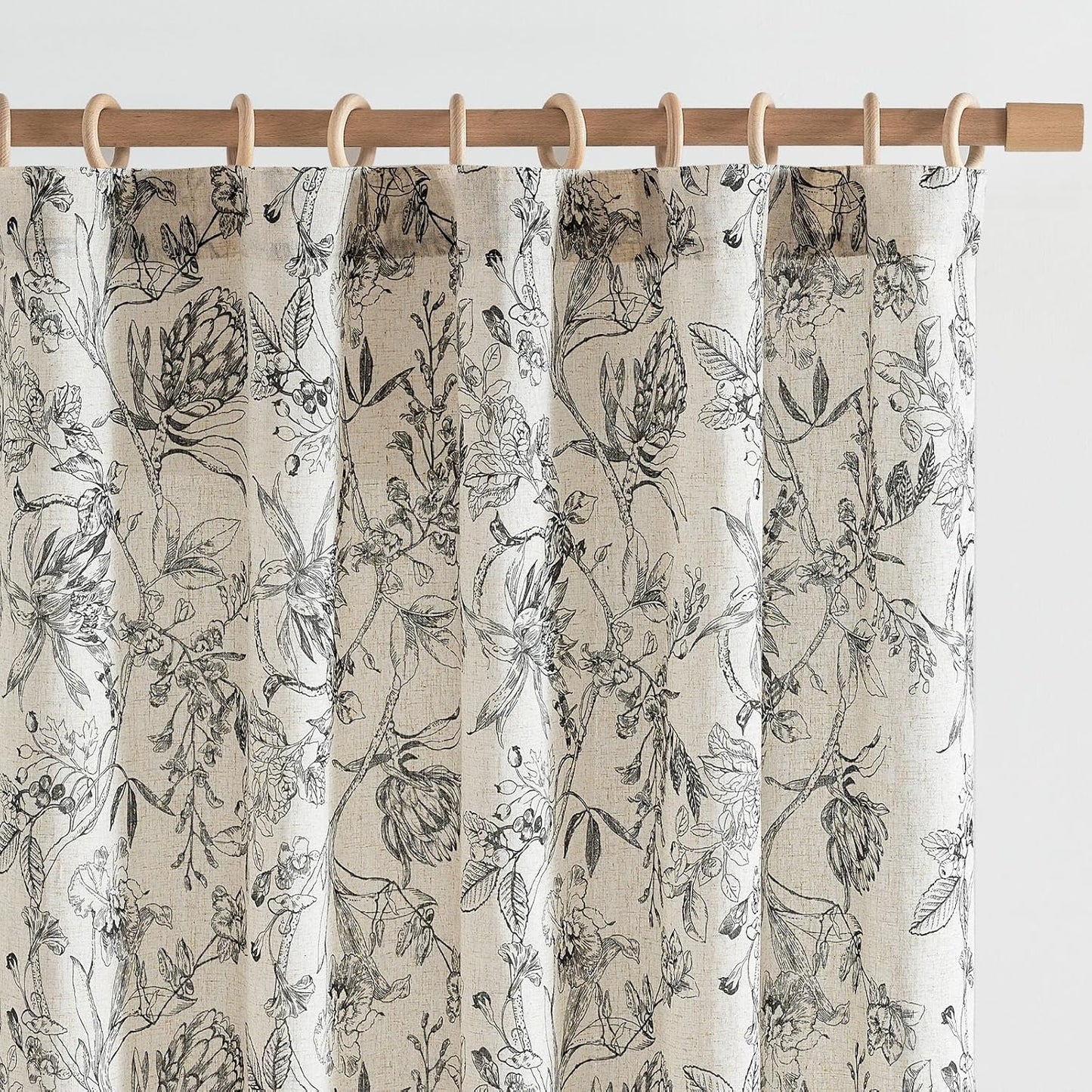 jinchan Blackout Linen Blend Curtain Floral Blackout Curtains for Living Room 84 Inch Length Black Printed with Lined Blackout Curtain for Bedroom Farmhouse Curtains Set 2 Panels