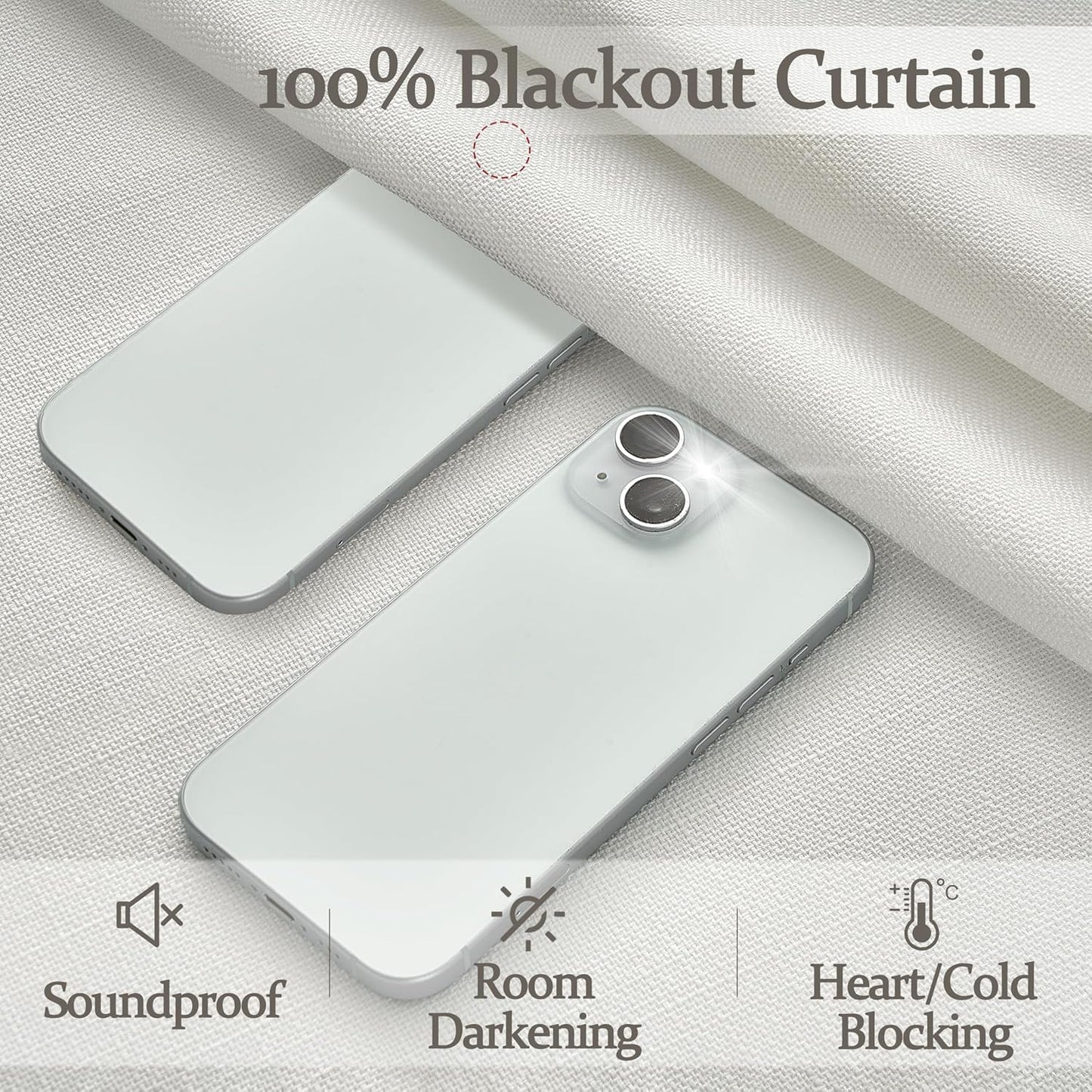 100% Blackout Linen 96 Inch Curtains 2 Panel Set for Bedroom, Modern Pinch Pleated Natural Linen Off Beige White Insulated Heavy Curtain 40 x 96 Inches Length Sliding Glass Door Room Darkening Drapes