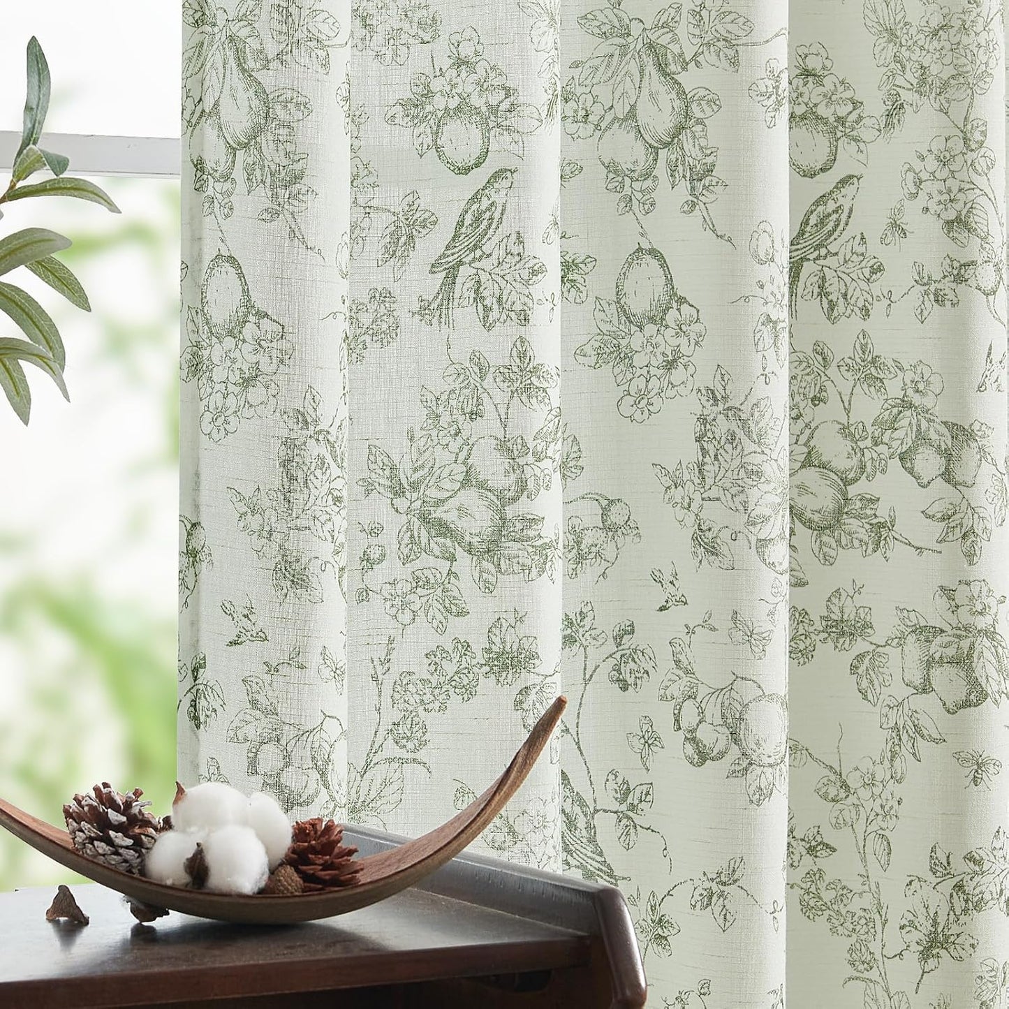 jinchan Blackout Linen Blend Curtain Floral Blackout Curtains for Living Room 84 Inch Length Black Printed with Lined Blackout Curtain for Bedroom Farmhouse Curtains Set 2 Panels