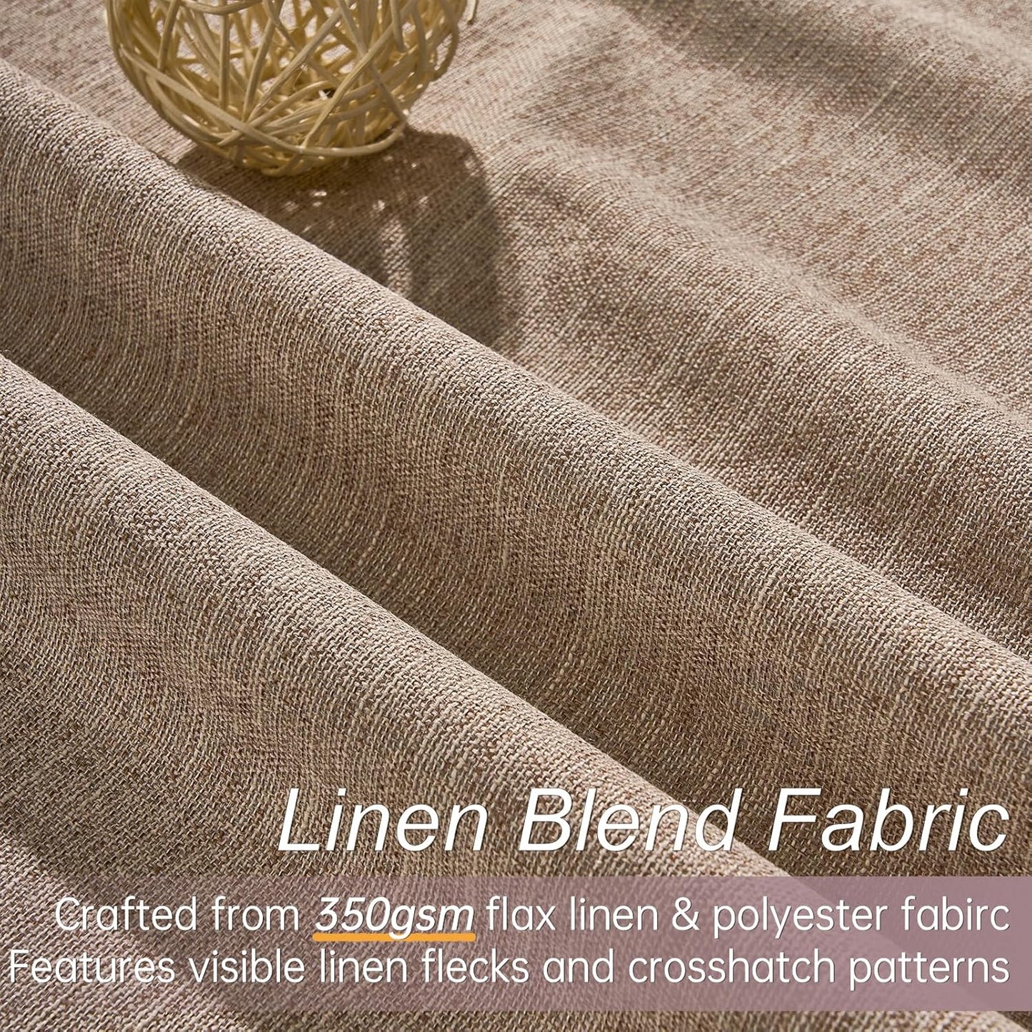 Topfinel Linen Blackout Curtains 96 Inch Long, Light Blocking Rustic Neutral Thermal Insulated Brown Natural Linen Cabin Back Tab Viral Drapery Drapes with Hooks Rings 2 Panel Sets, Brown Tan 8 FT