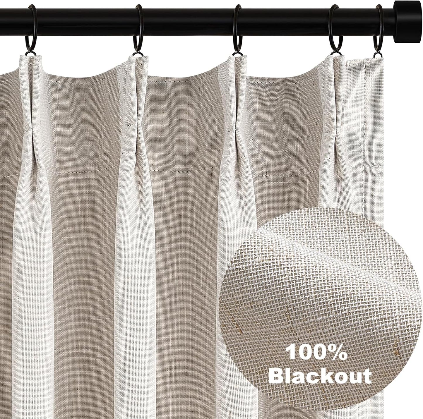 Topfinel Extral Wide Curtains, Pinch Pleated 100% Blackout Linen Luxury Drapery with Hooks for Patio Sliding Door Large Window Living Room Track System, 72" Wx102 L 1 Panel