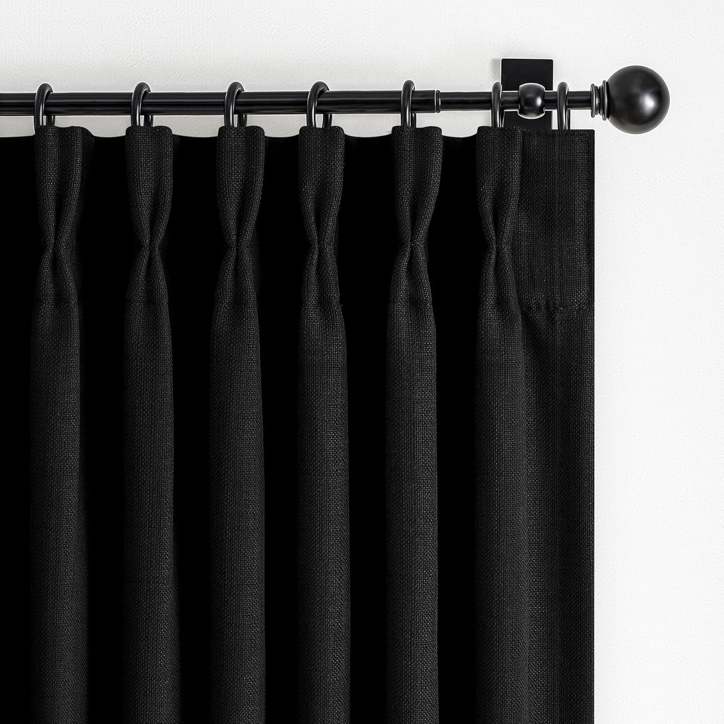 100% Blackout Linen 96 Inch Curtains 2 Panel Set for Bedroom, Modern Pinch Pleated Natural Linen Off Beige White Insulated Heavy Curtain 40 x 96 Inches Length Sliding Glass Door Room Darkening Drapes