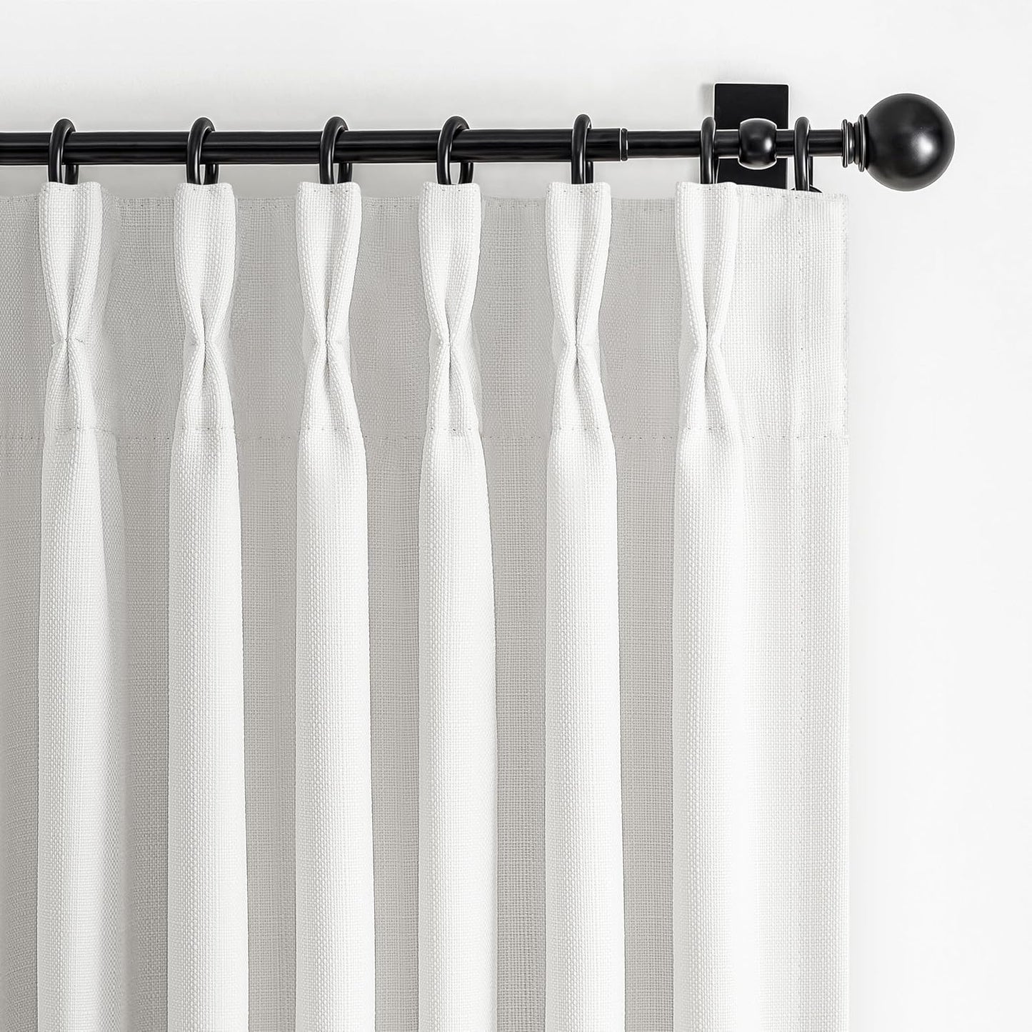 100% Blackout Linen 96 Inch Curtains 2 Panel Set for Bedroom, Modern Pinch Pleated Natural Linen Off Beige White Insulated Heavy Curtain 40 x 96 Inches Length Sliding Glass Door Room Darkening Drapes